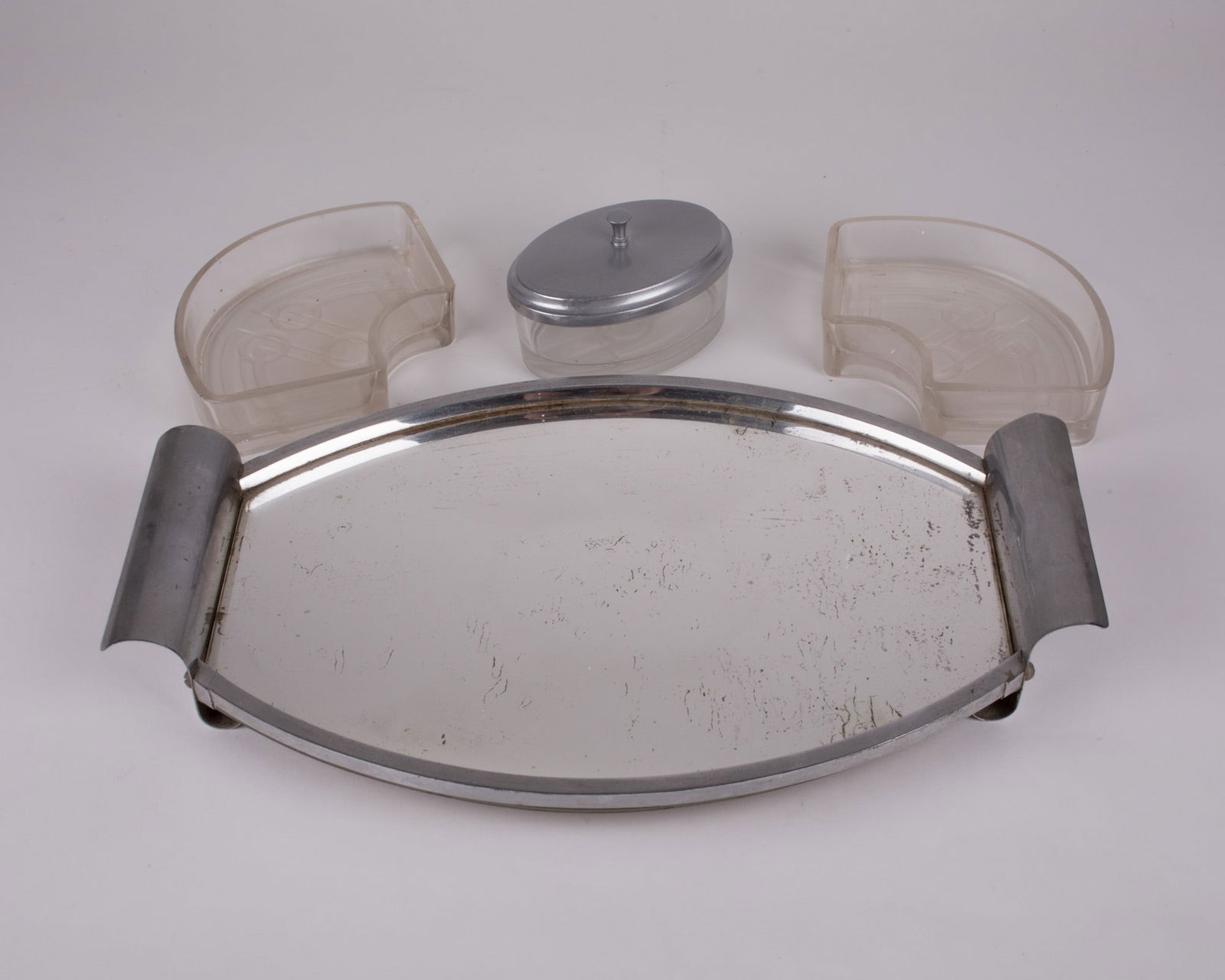 French art deco Metal serving Tray with Glass compartments - 3