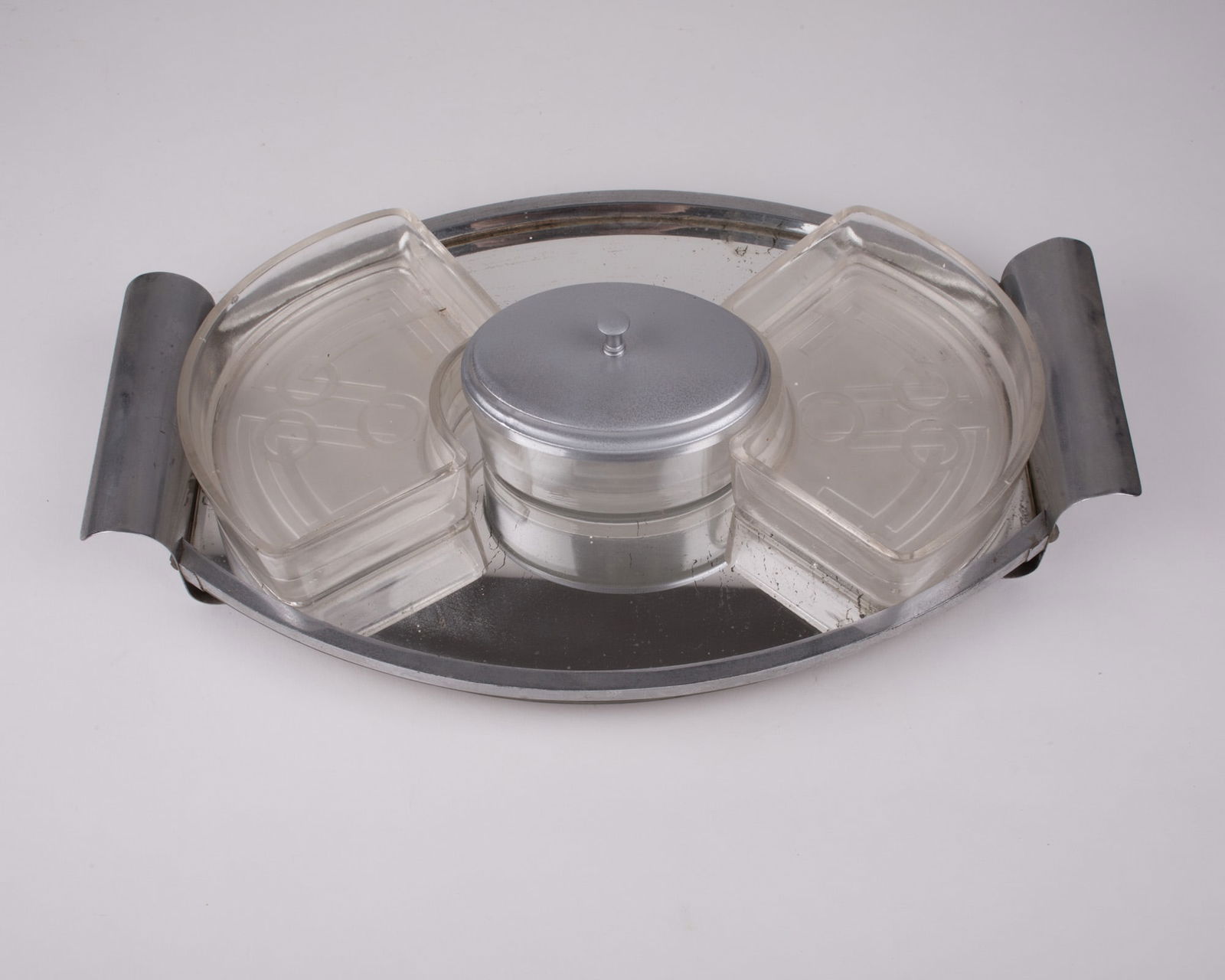 French art deco Metal serving Tray with Glass compartments - 4