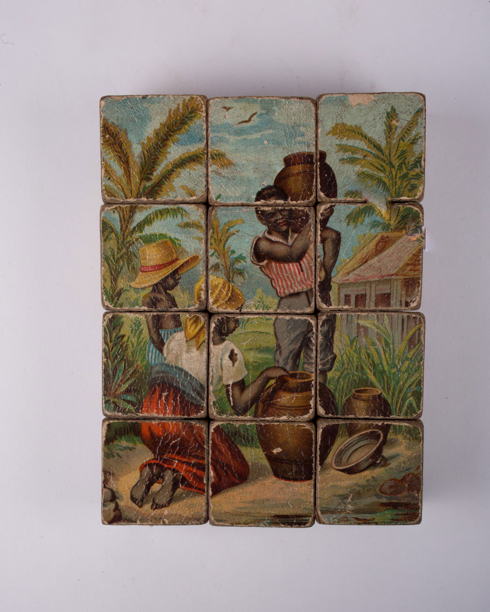 French wood cube puzzle chromolithography racially charge subject 19th. - 2