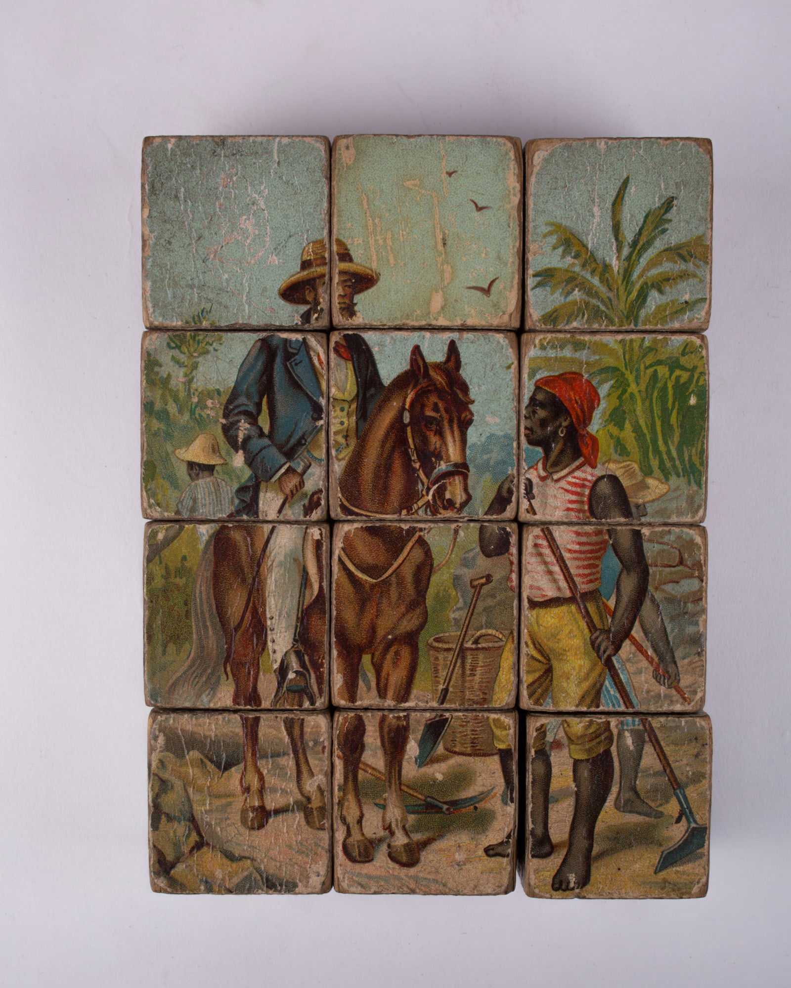 French wood cube puzzle chromolithography racially charge subject 19th. - 4