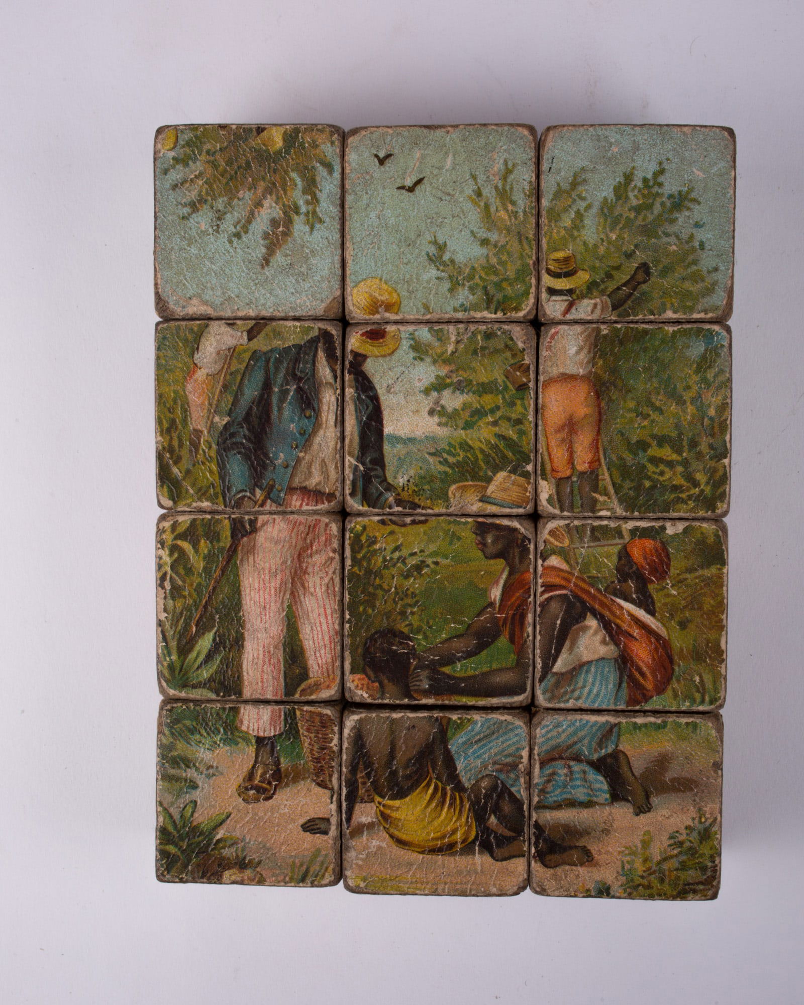 French wood cube puzzle chromolithography racially charge subject 19th. - 6