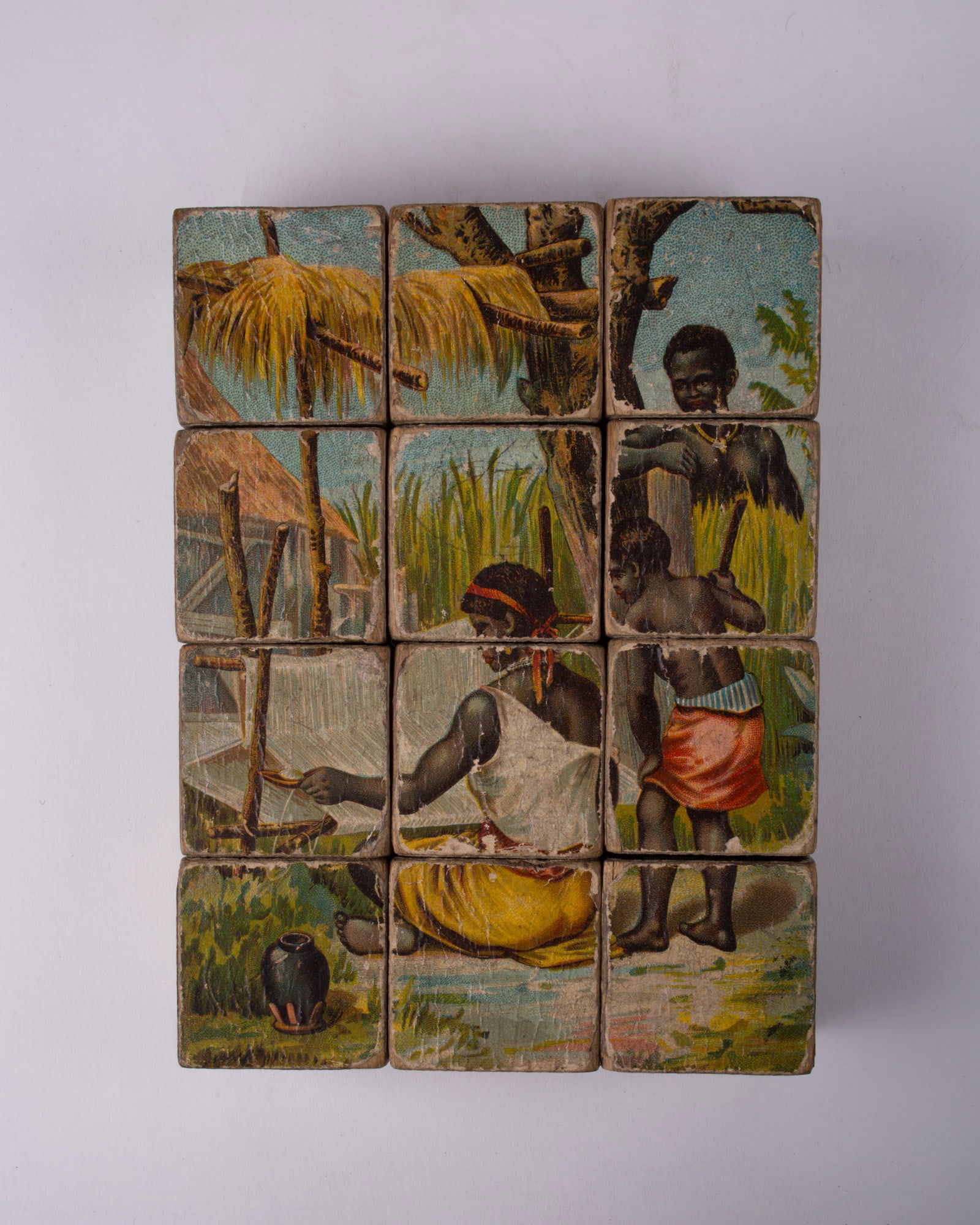 French wood cube puzzle chromolithography racially charge subject 19th. - 7