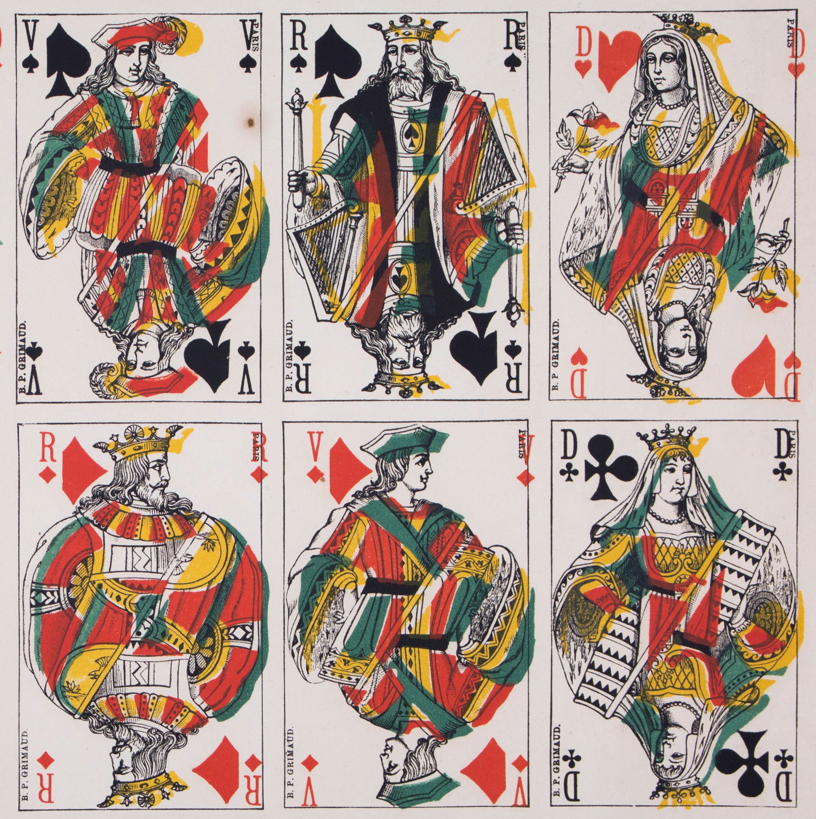 Uncut sheet playing card French suite Grimaud first run try out - 3