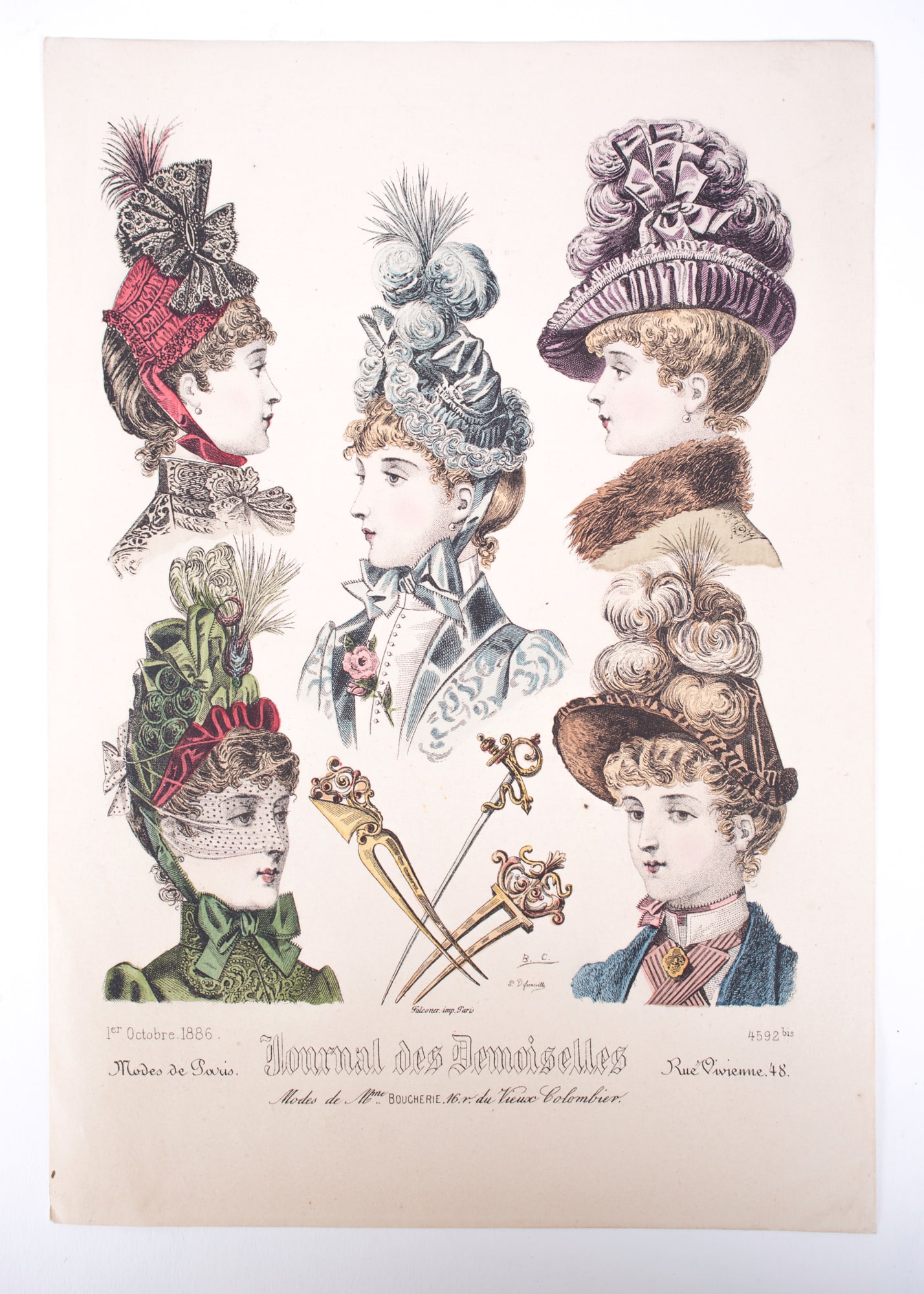 19th french lithogravure of fashion advertisement 1865 early magazine Set of 8 - 3