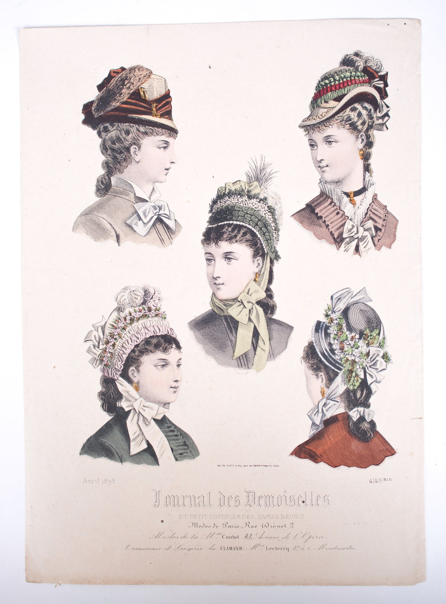 19th french lithogravure of fashion advertisement 1865 early magazine Set of 8 - 4