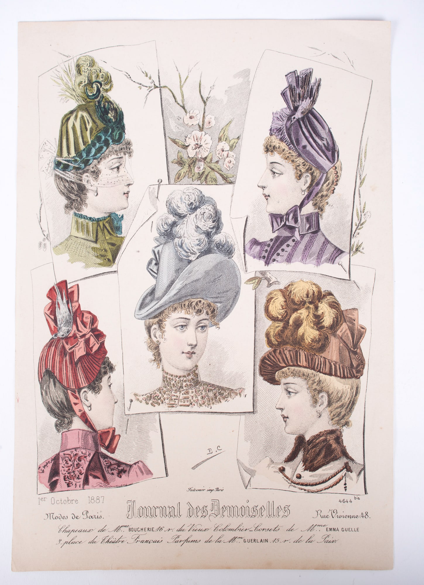 19th french lithogravure of fashion advertisement 1865 early magazine Set of 8 - 5