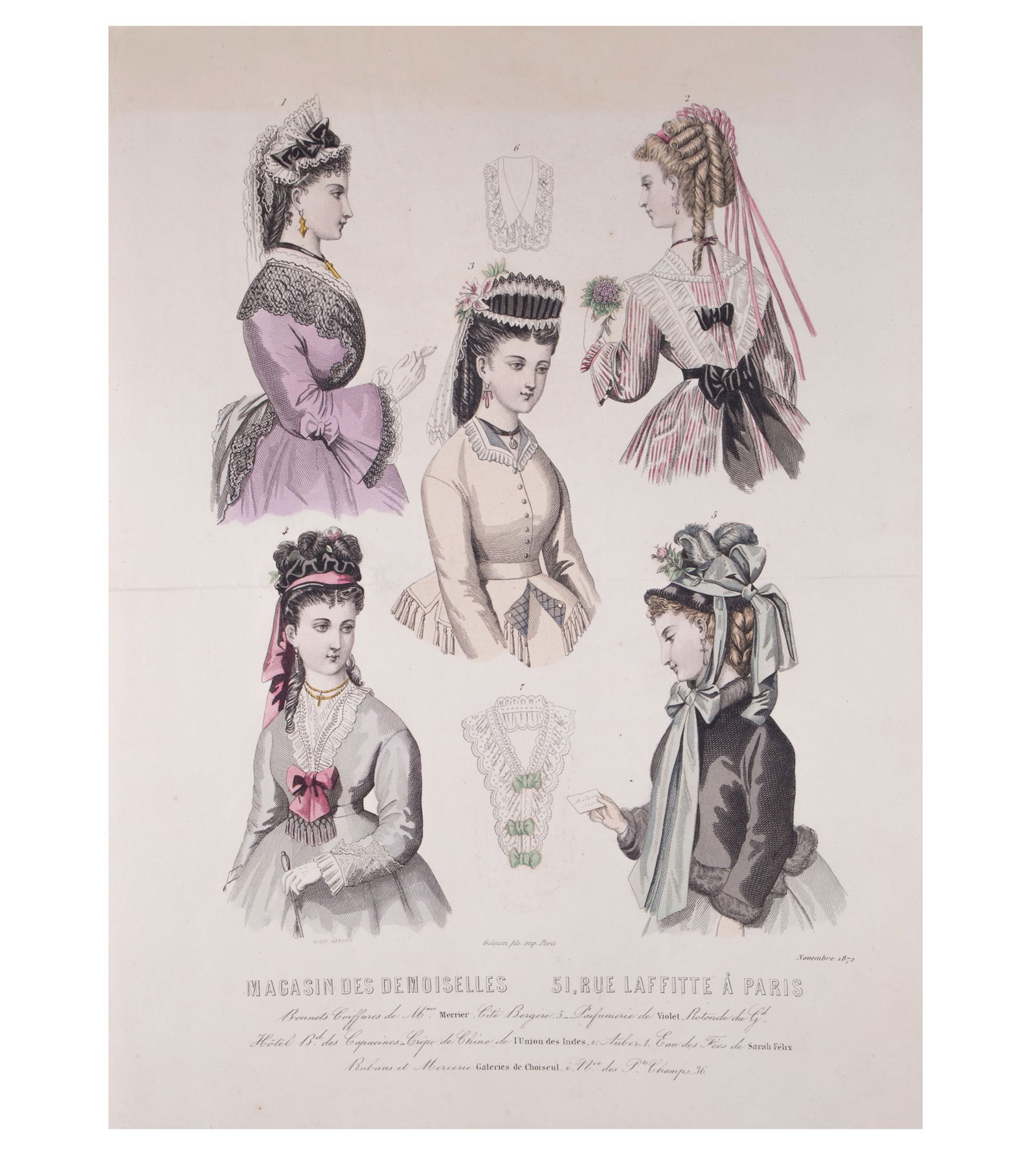 19th french lithogravure of fashion advertisement 1865 early magazine: Title: 19th french lithogravure of fashion advertisement 1865 early magazine Description: Lithograph, avertisement catalogue of the 1865 fashion in France , which was at the time the cultural center o