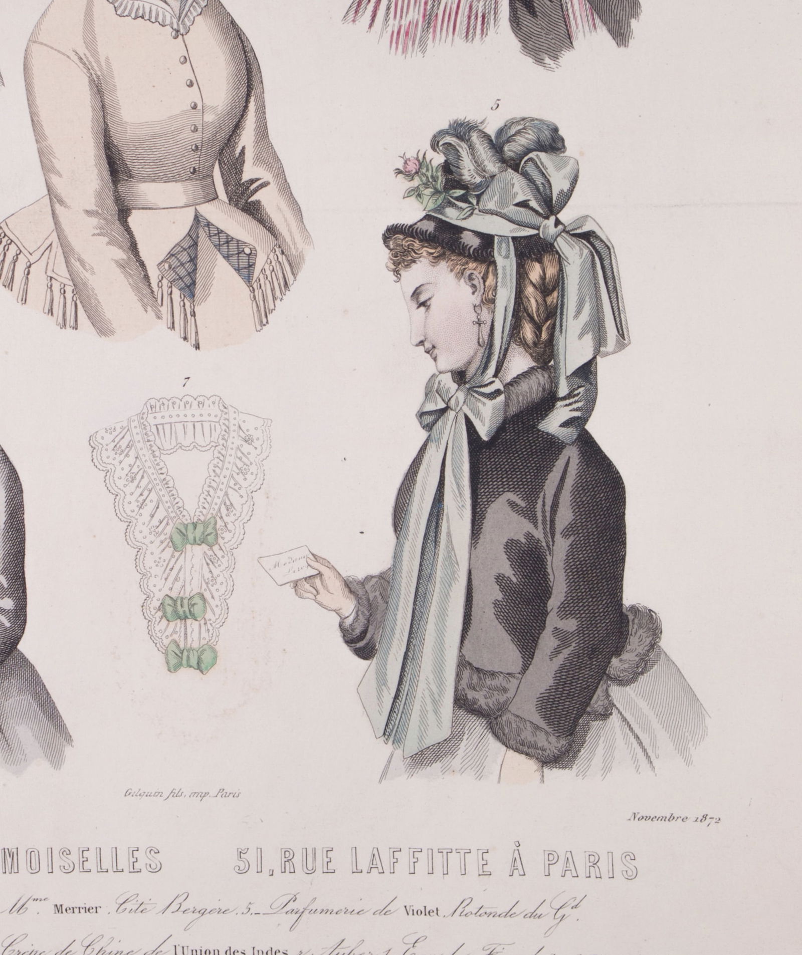 19th french lithogravure of fashion advertisement 1865 early magazine - 2