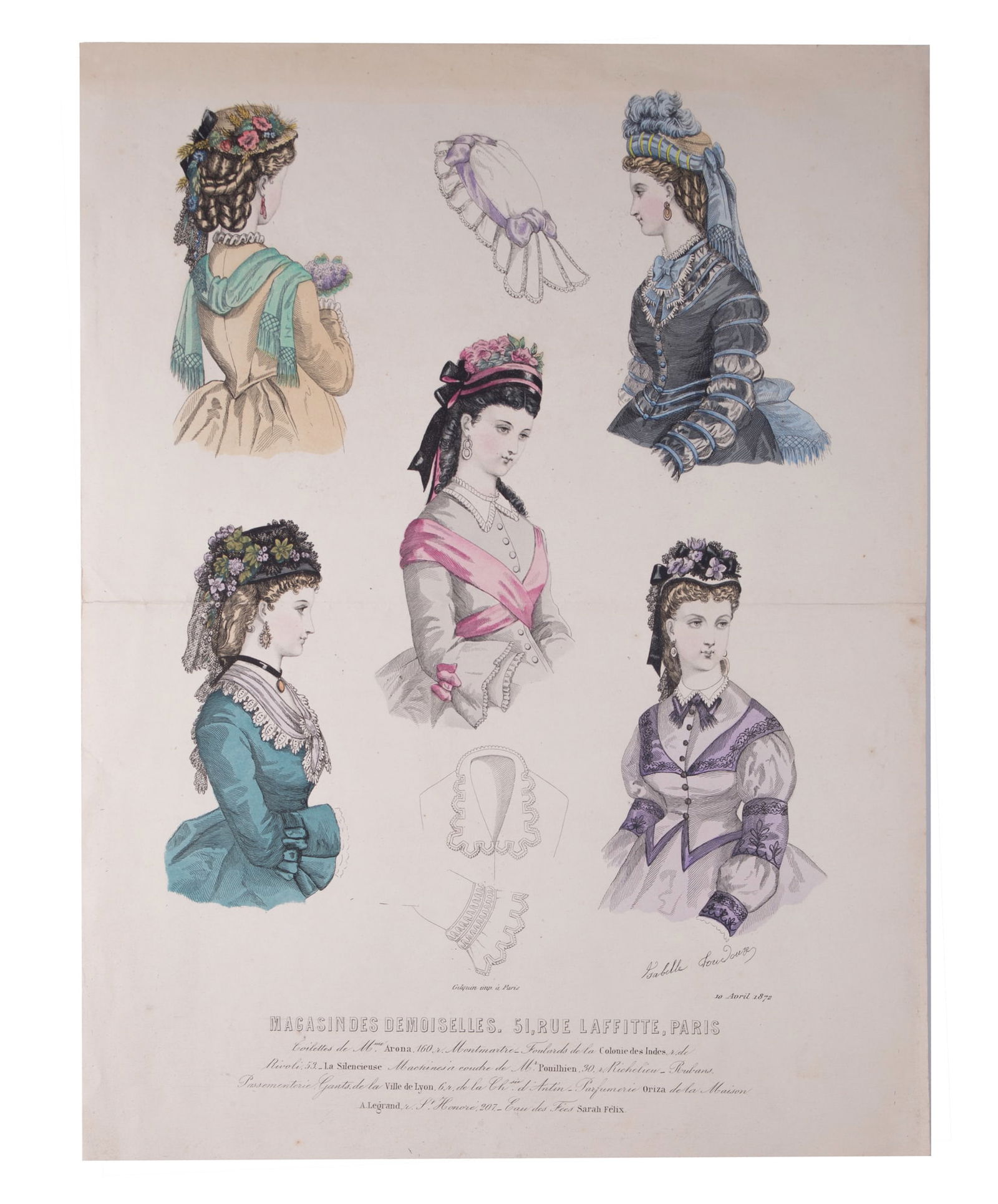 19th french lithogravure of fashion advertisement 1865 early magazine - 3