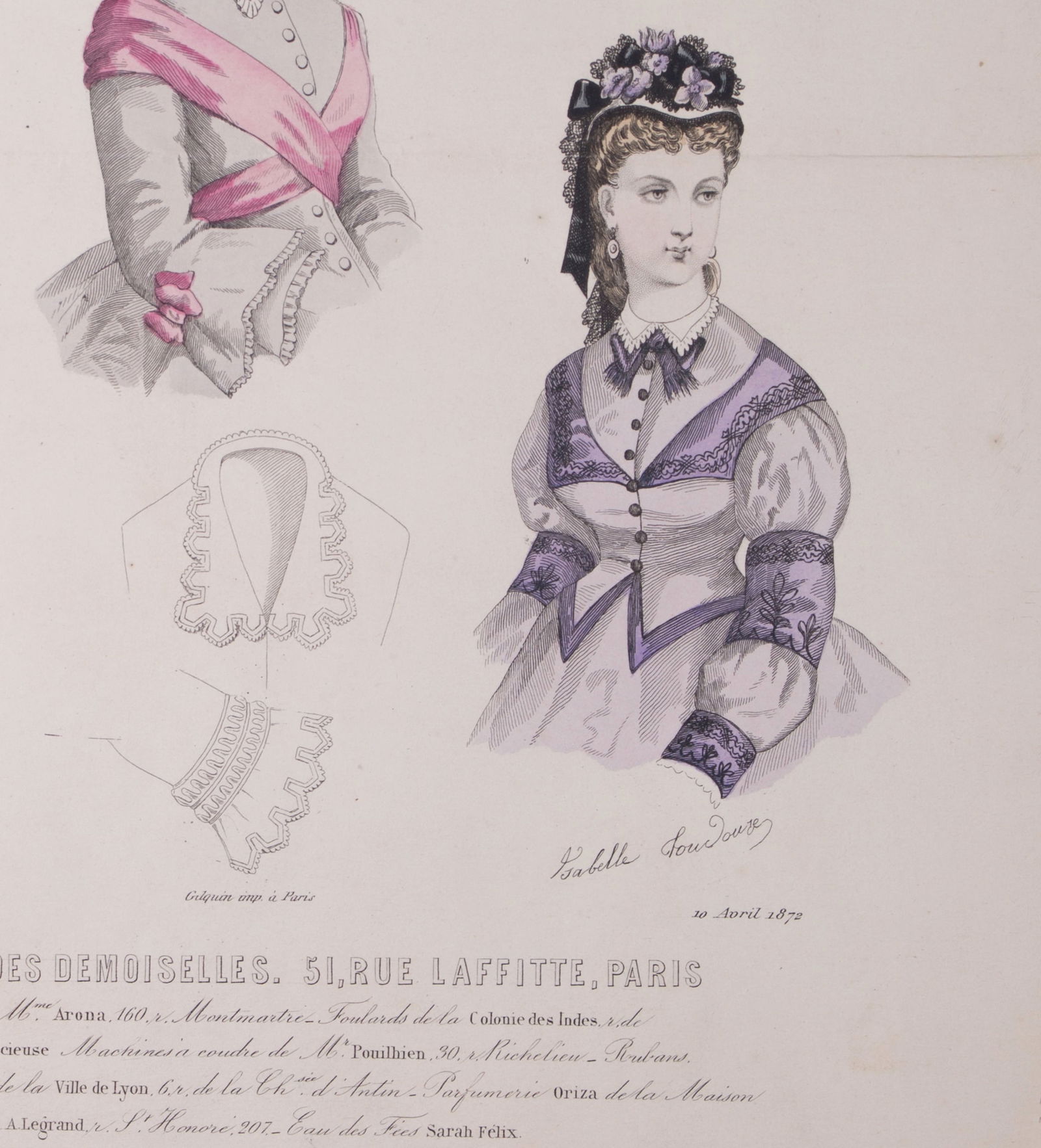 19th french lithogravure of fashion advertisement 1865 early magazine - 4