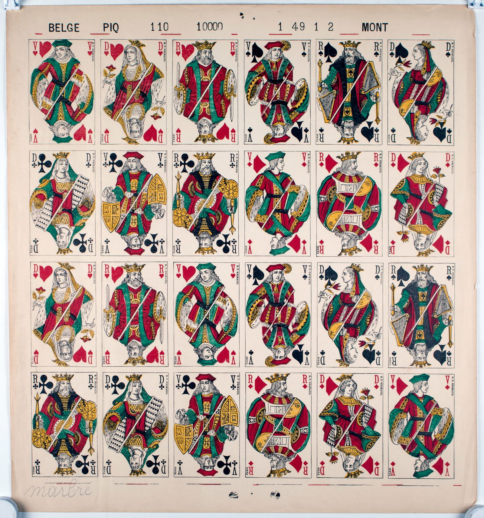 Uncut sheet playing card French suite Grimaud - 2