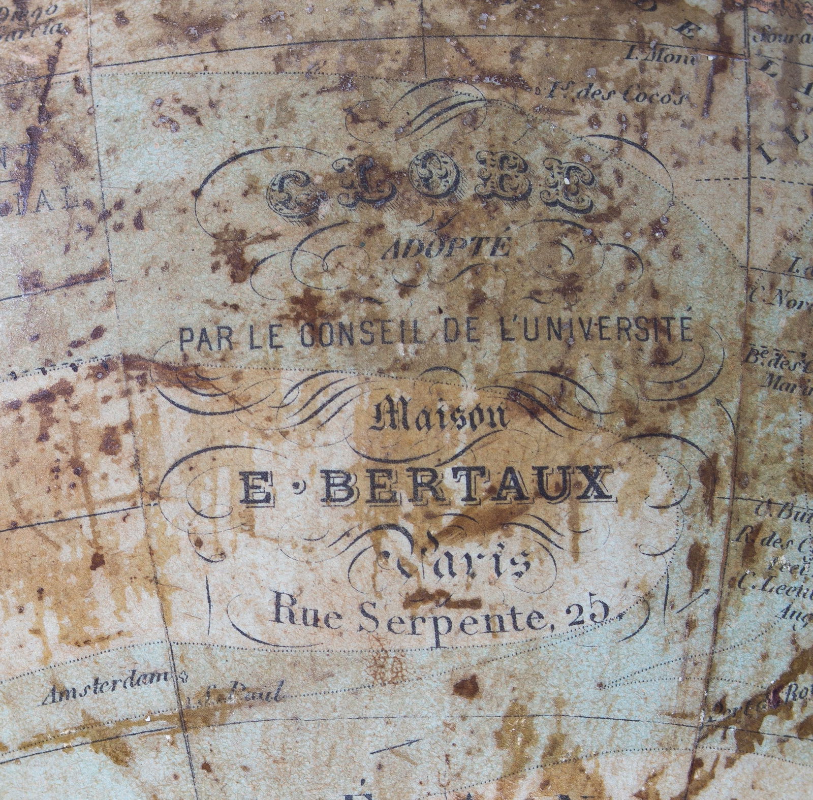 1870 Berteaux French antique terrestrial globe 7 " Delamarche successor - 5