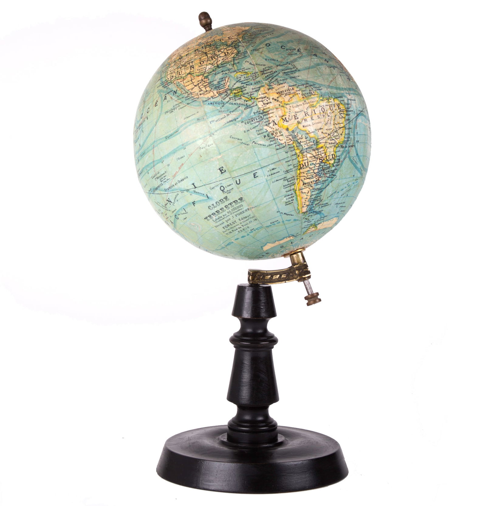 1925's 9" ANTIQUE FRENCH TERRESTRIAL GLOBE Forest: Title: 1925's 9" ANTIQUE FRENCH TERRESTRIAL GLOBE Forest Description: This 9 inches French globe is a "forest " with an address in Paris , 17 rue de Buci , this company was a School supply and a map