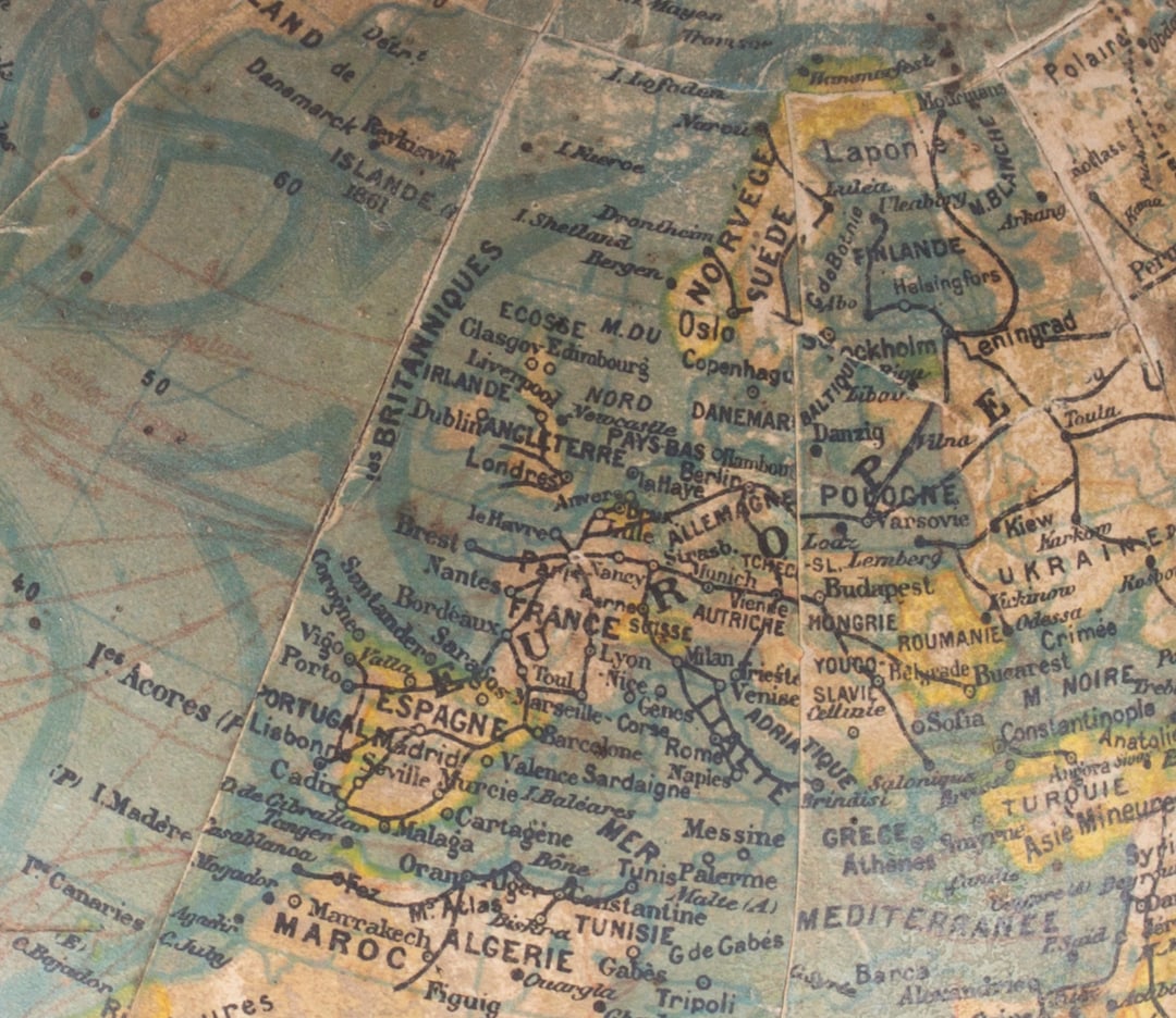 1925's 9" ANTIQUE FRENCH TERRESTRIAL GLOBE Forest - 4