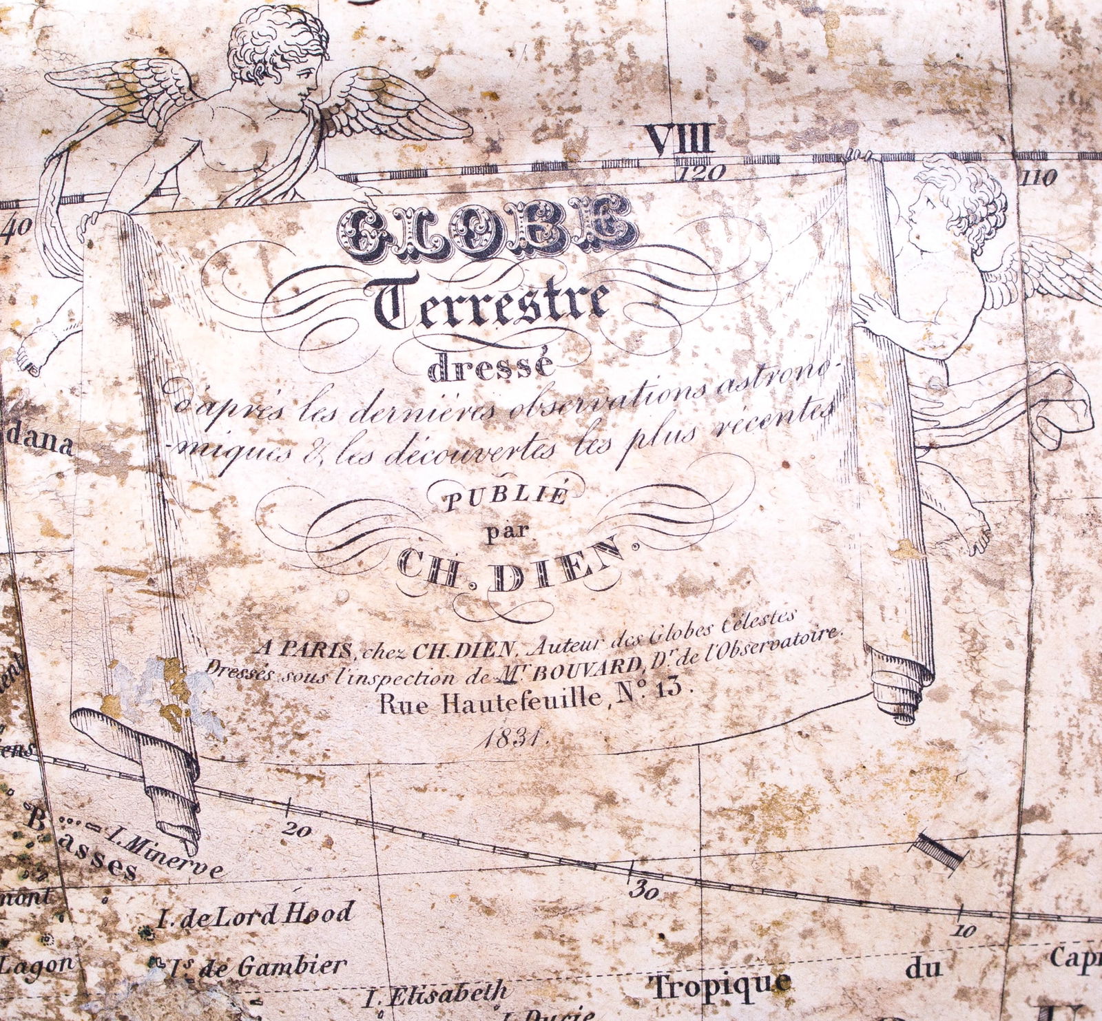 1831 Charles Dien 14" FRENCH TERRESTRIAL GLOBE ANTIQUE BRASS MERIDIEN - 4