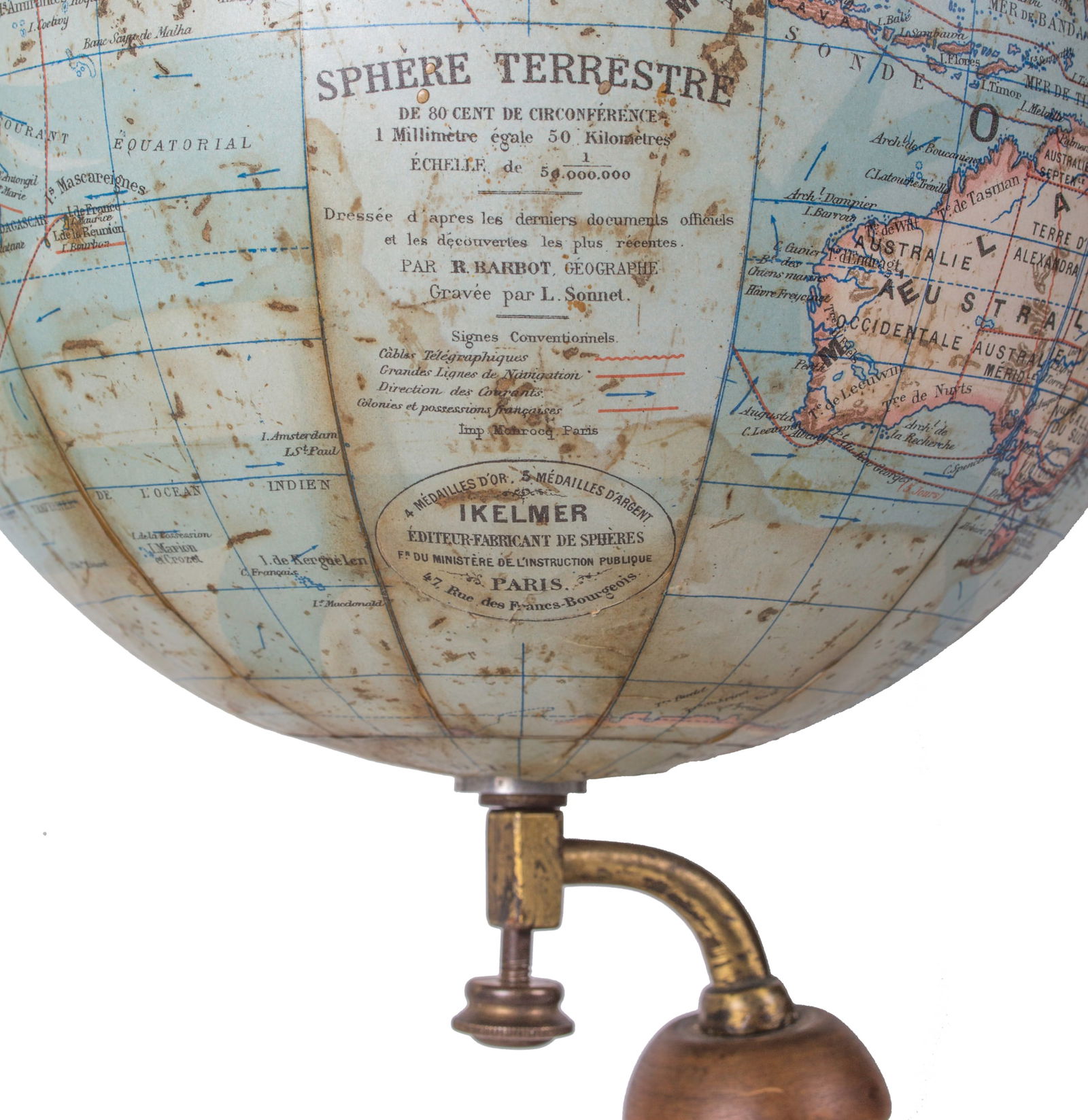 French Ikelmer terrestrial globe 11 inches 1880 school globe - 5