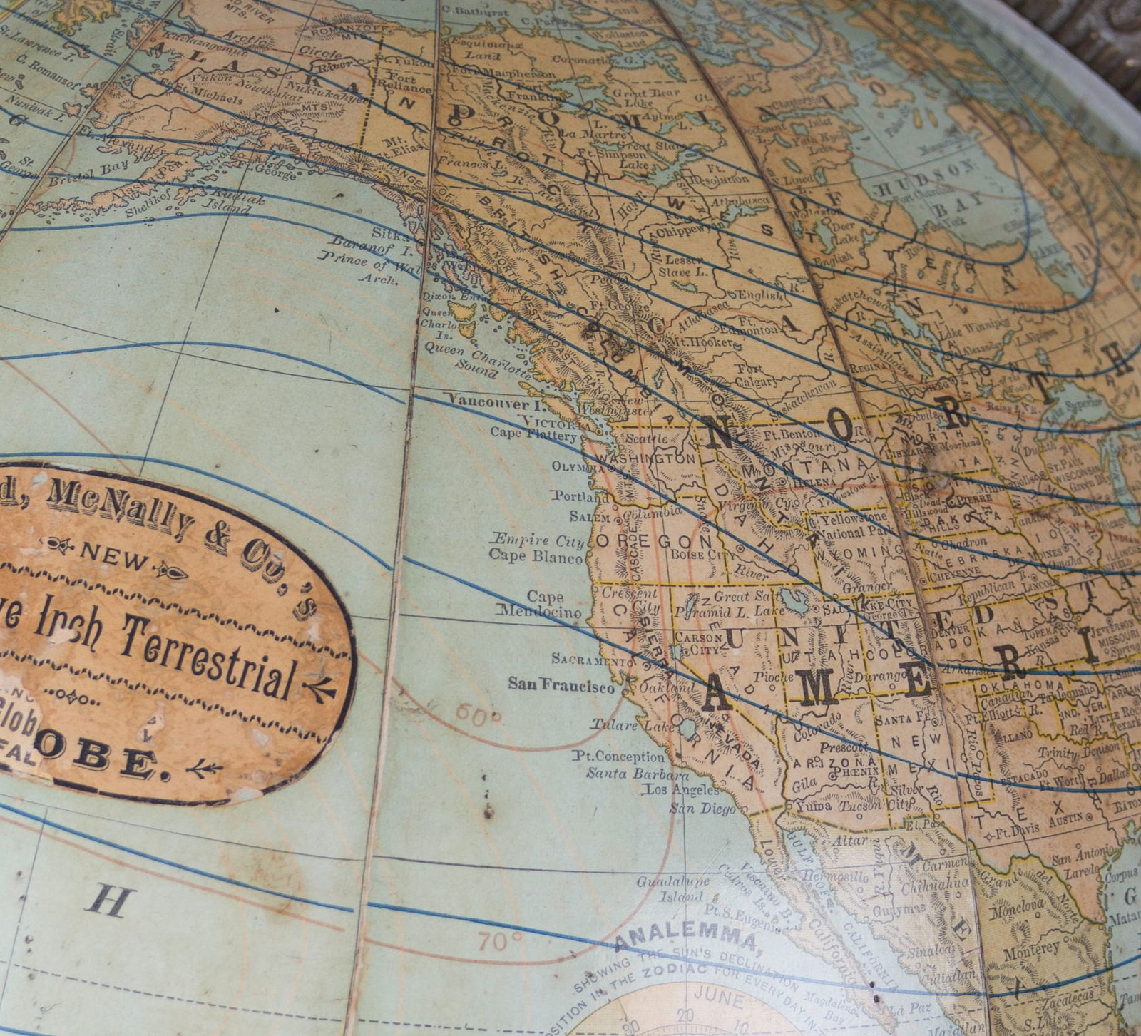 Rare eastlake base 12" TERRESTRIAL ANTIQUE GLOBE RAND MC NALLY 1891 - 3