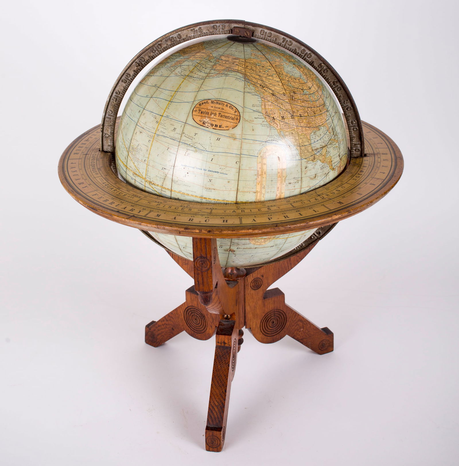 Rare eastlake base 12" TERRESTRIAL ANTIQUE GLOBE RAND MC NALLY 1891 - 6