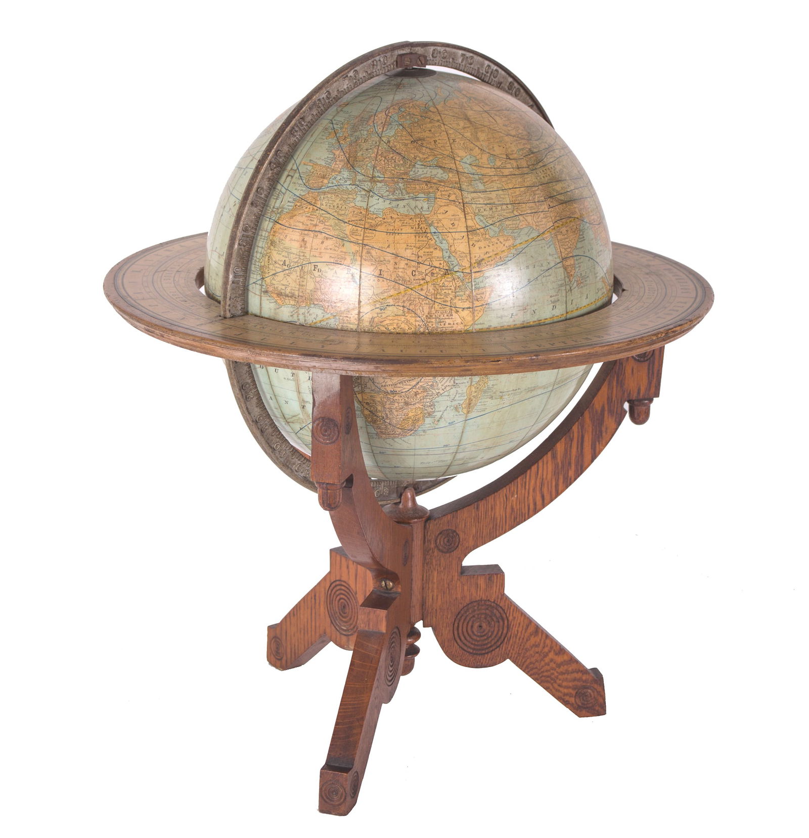 Rare eastlake base 12" TERRESTRIAL ANTIQUE GLOBE RAND MC NALLY 1891 - 7