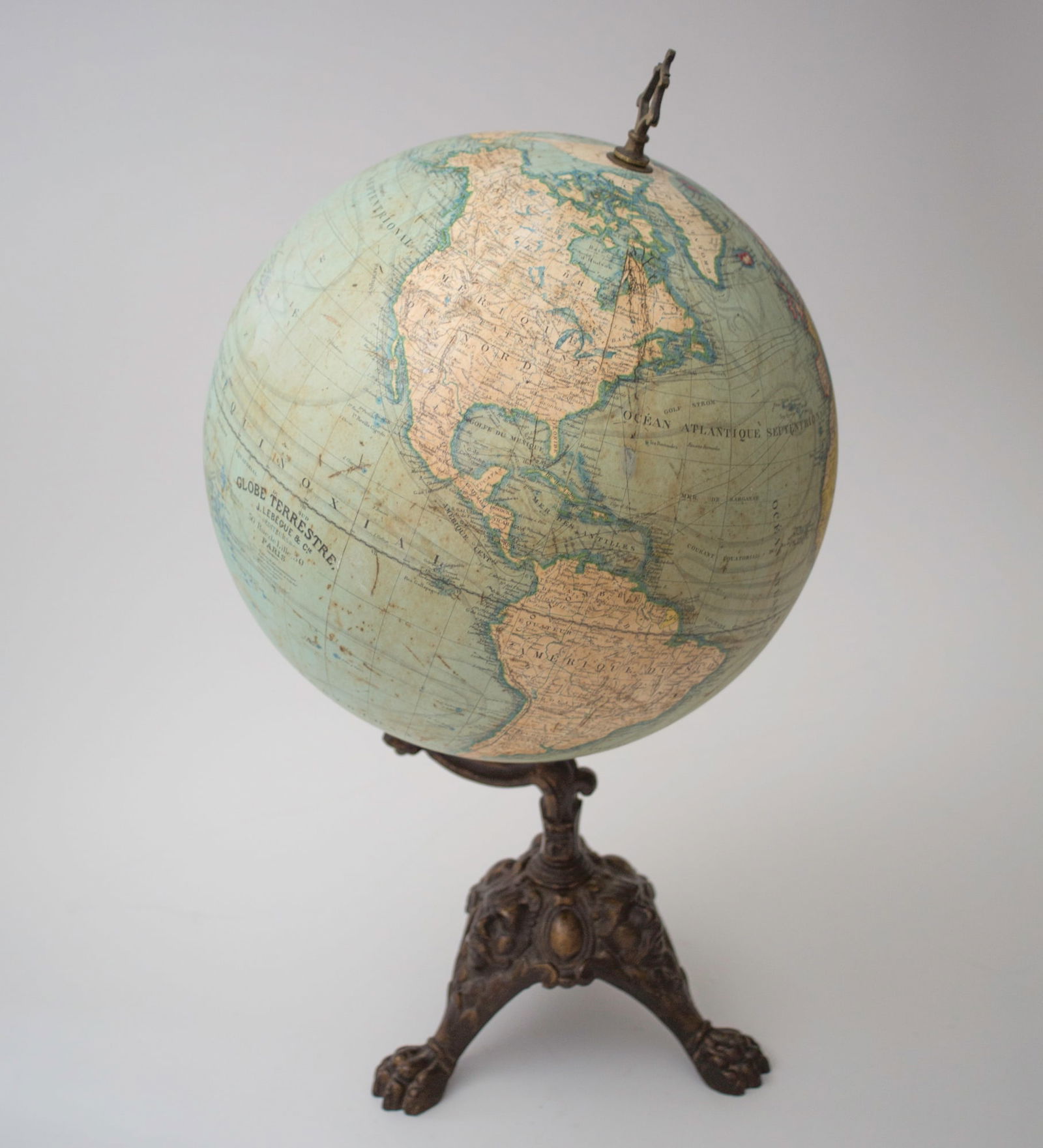 LEBEGUE 14" FRENCH TERRESTRIAL GLOBE ANTIQUE - 2