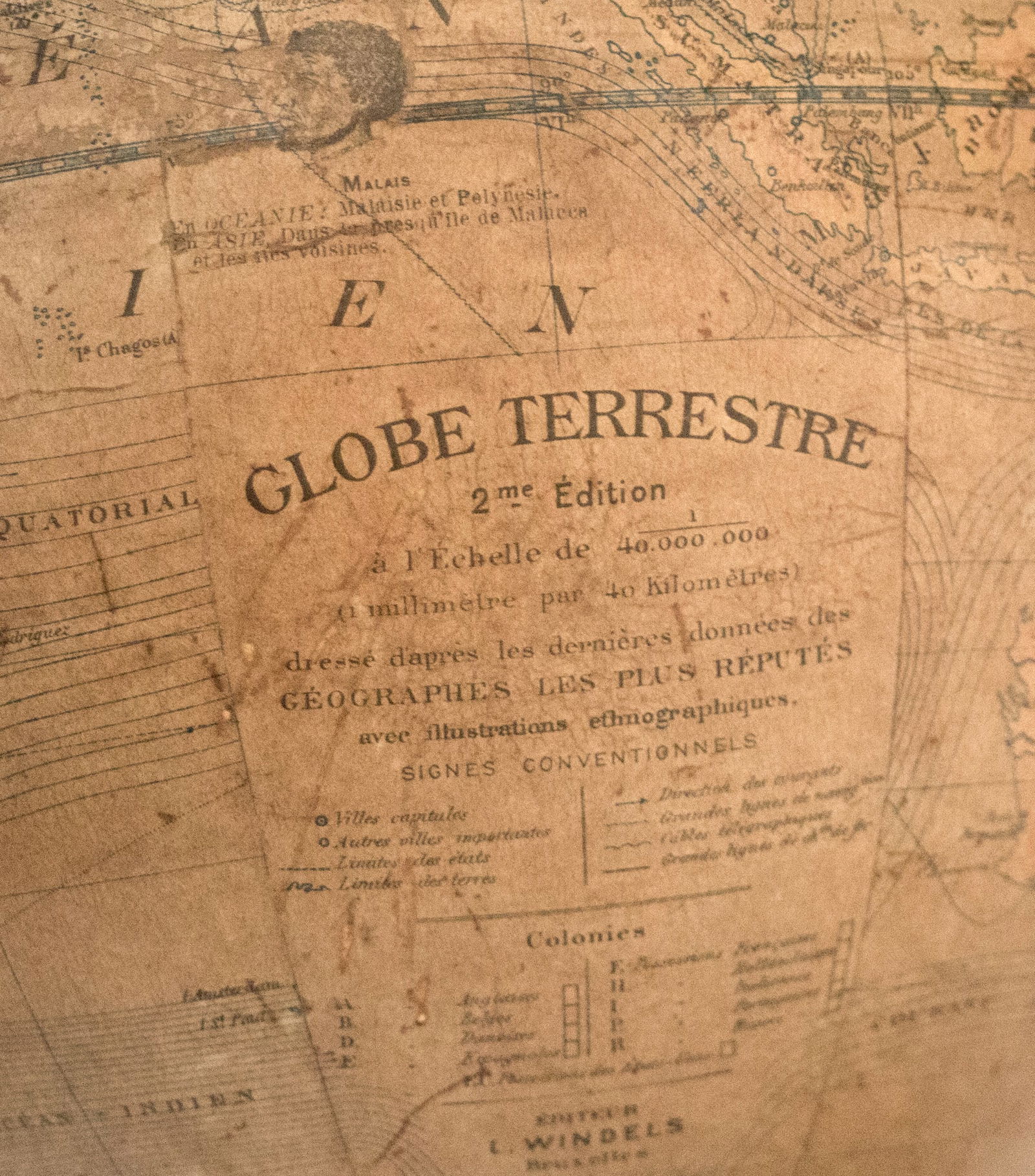 1880 antique terrestrial globe Windels - 4