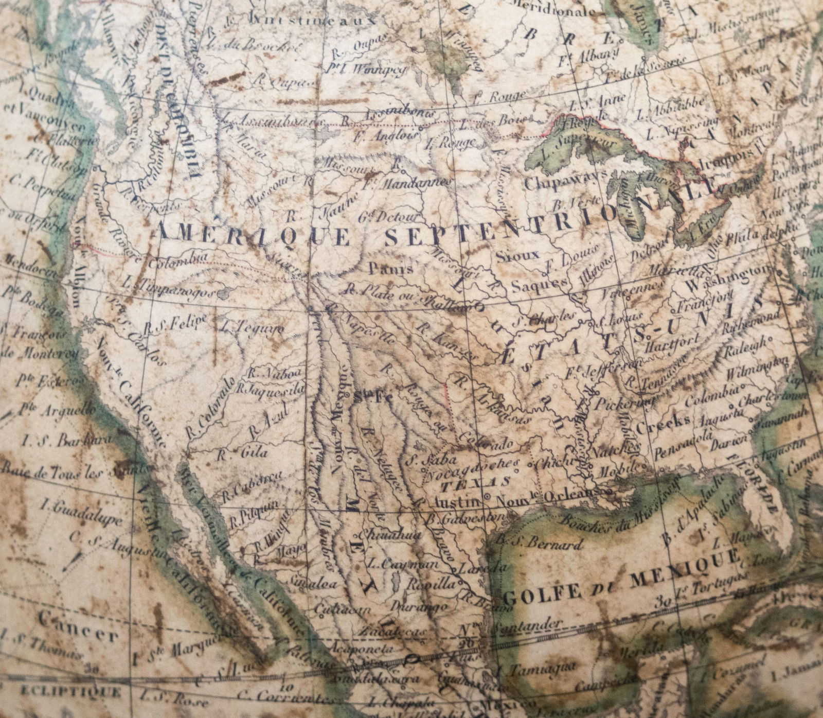 1820/30 French antique terrestrial globe 12" engraving Lapie geographer - 11