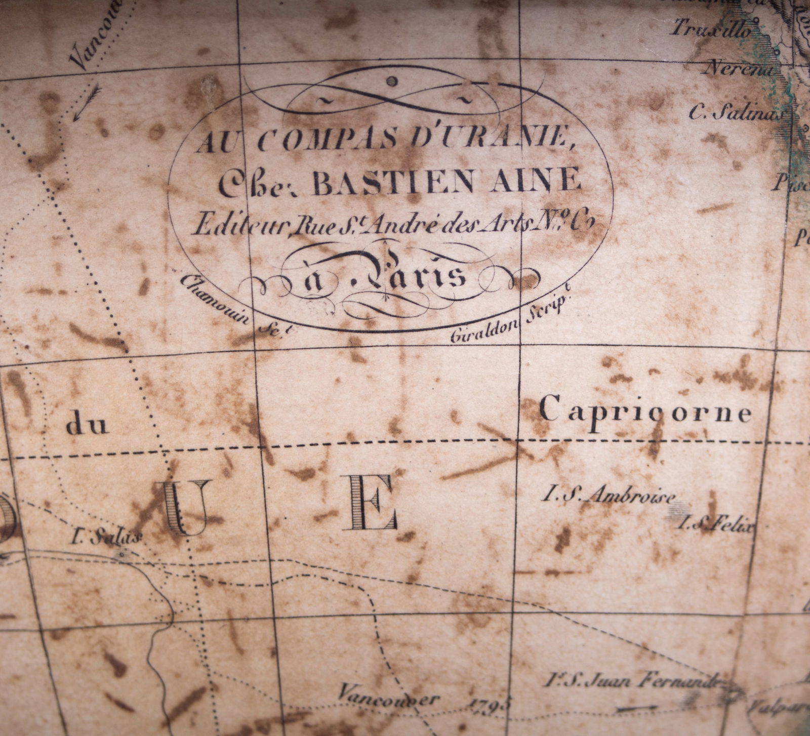 1820/30 French antique terrestrial globe 12" engraving Lapie geographer - 12