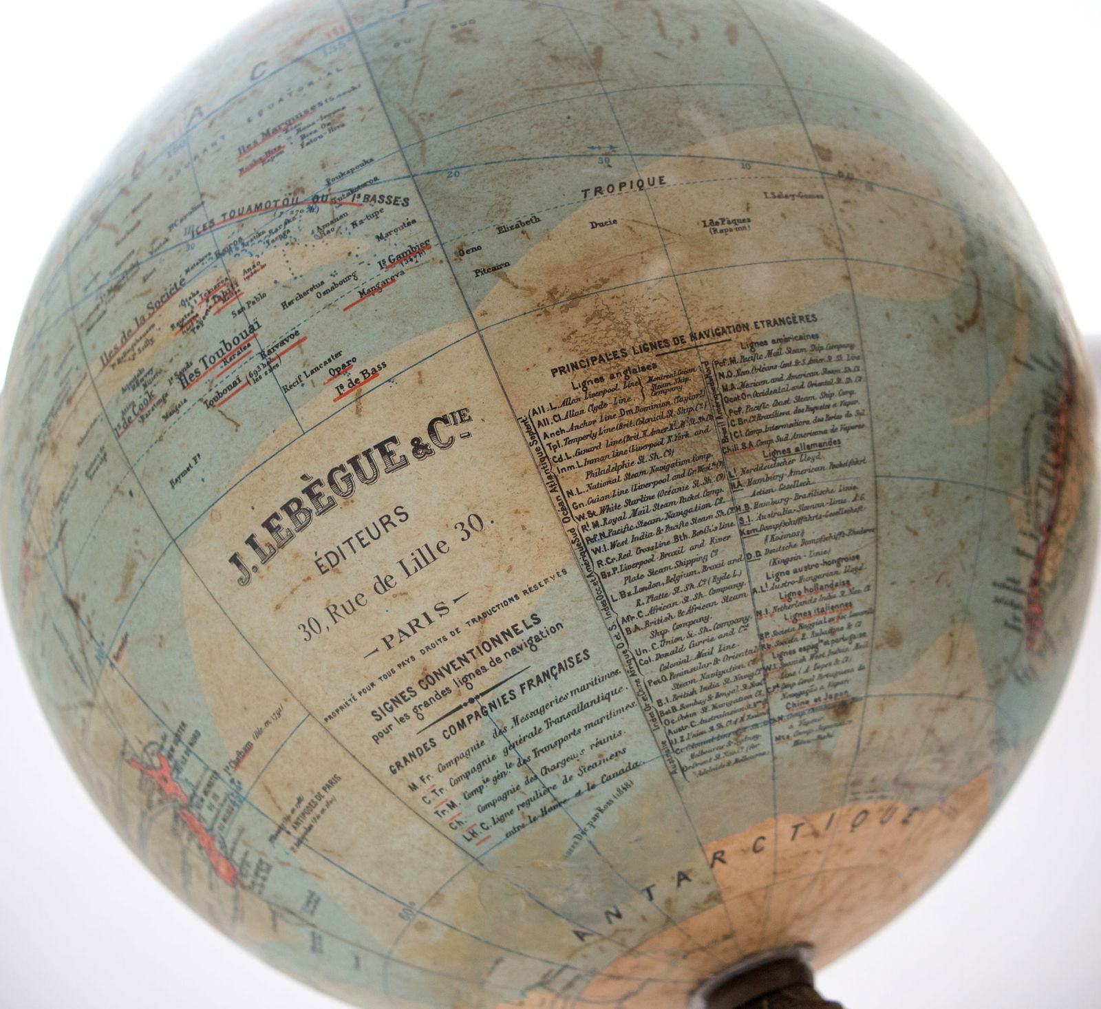 1880 LEBEGUE 17" FRENCH TERRESTRIAL GLOBE ANTIQUE Dubail editor - 10