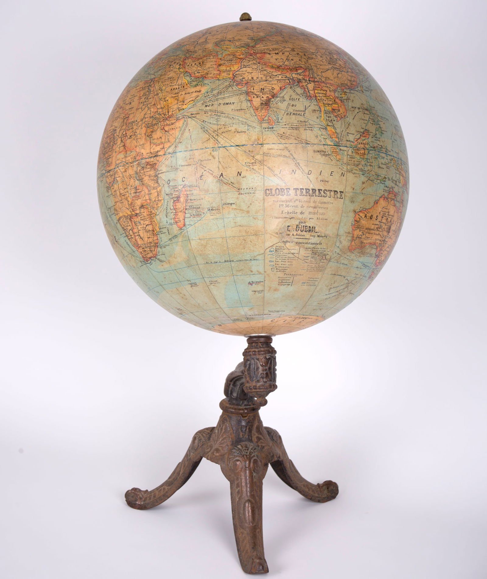 1880 LEBEGUE 17" FRENCH TERRESTRIAL GLOBE ANTIQUE Dubail editor - 13