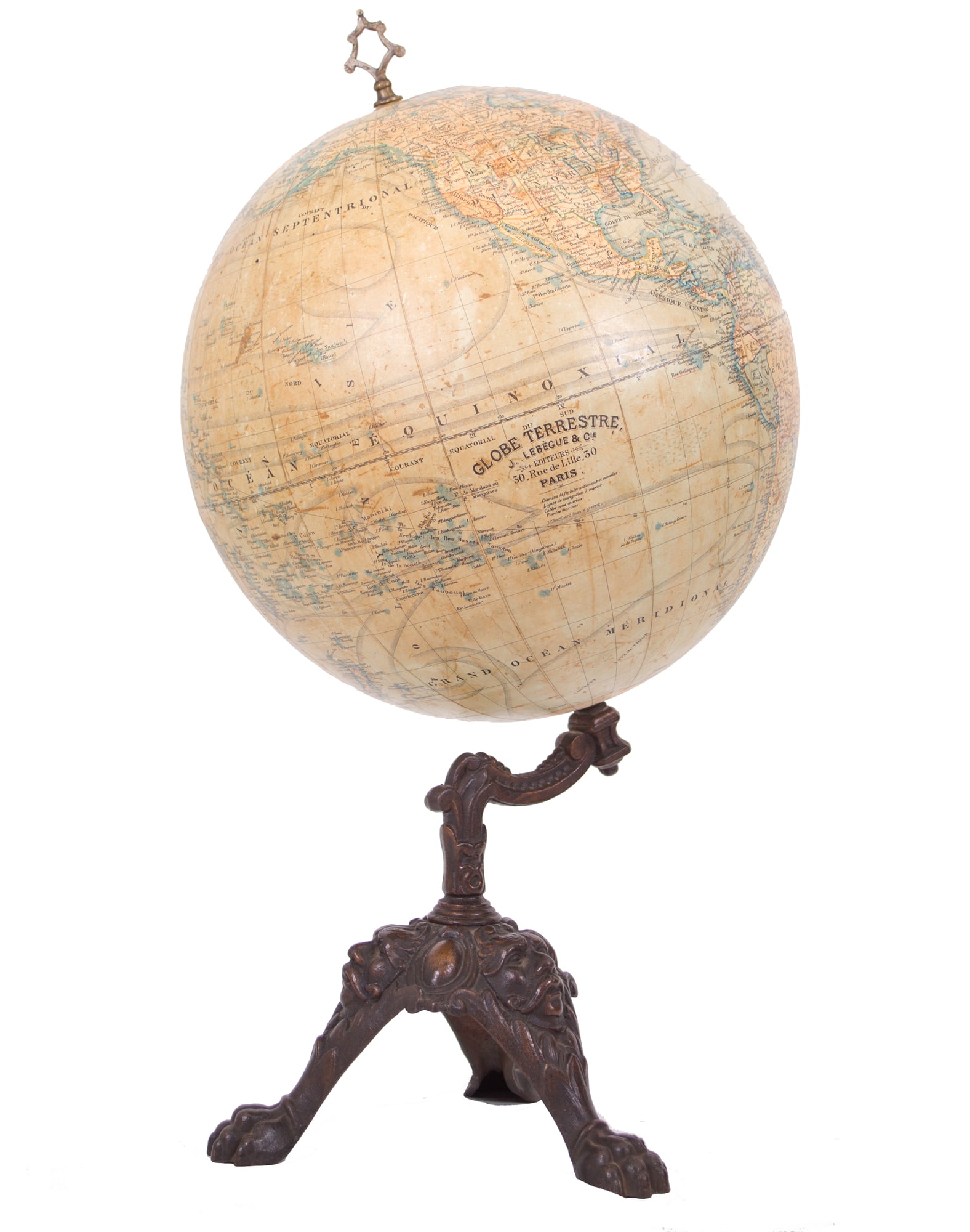 1880 LEBEGUE 14" Pair FRENCH TERRESTRIAL GLOBE with Celestial globe ANTIQUE - 3
