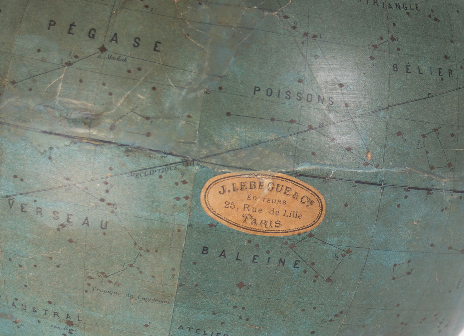 1880 LEBEGUE 14" Pair FRENCH TERRESTRIAL GLOBE with Celestial globe ANTIQUE - 7