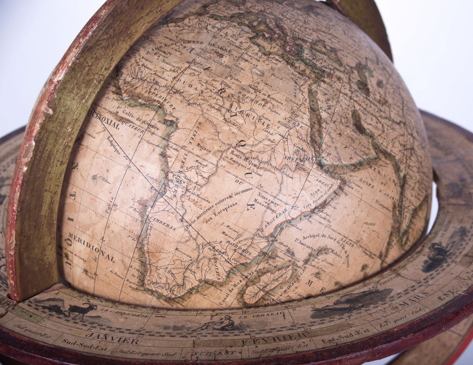 1820 French antique terrestrial globe 10" cooper engraving Lapie geograp - 10