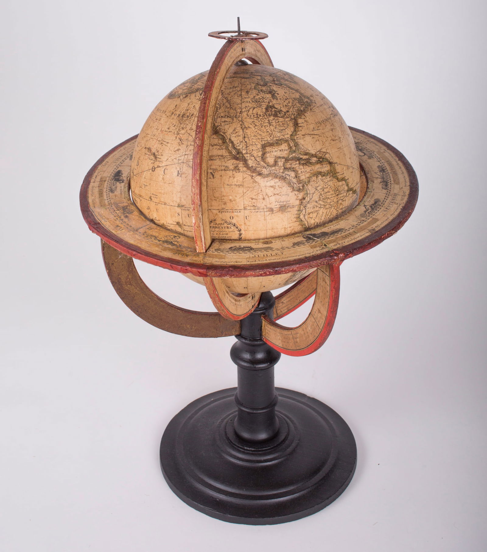 1820 French antique terrestrial globe 10" cooper engraving Lapie geograp - 3