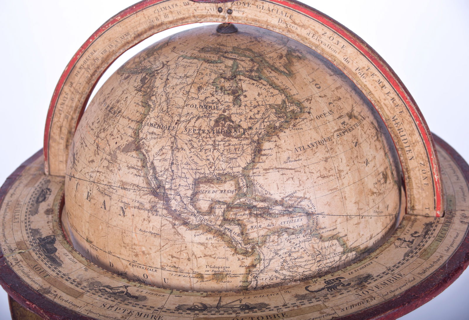 1820 French antique terrestrial globe 10" cooper engraving Lapie geograp - 8