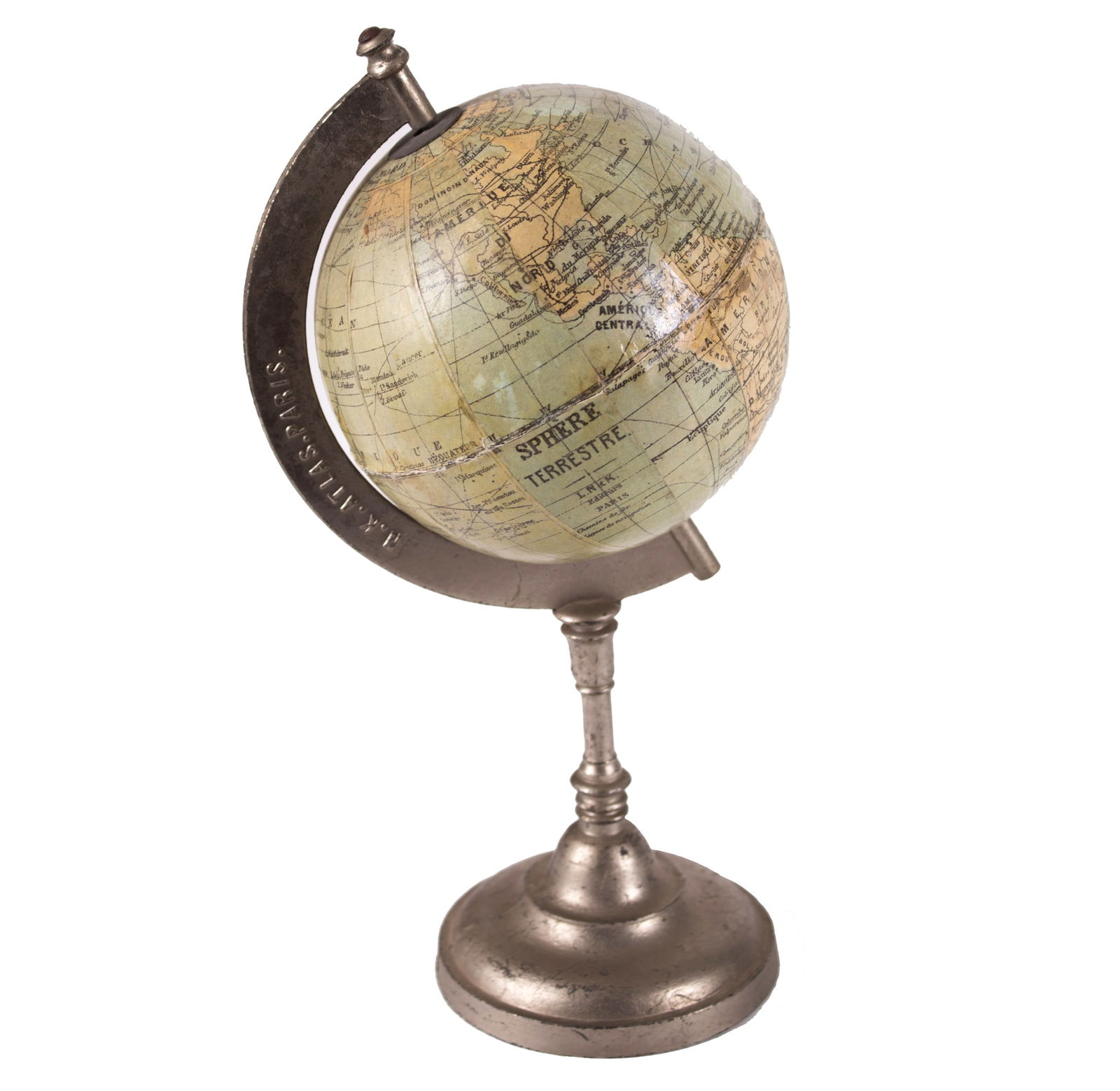 Small 4 inches French Terrestrial Globe NK Atlas 1885 - 2
