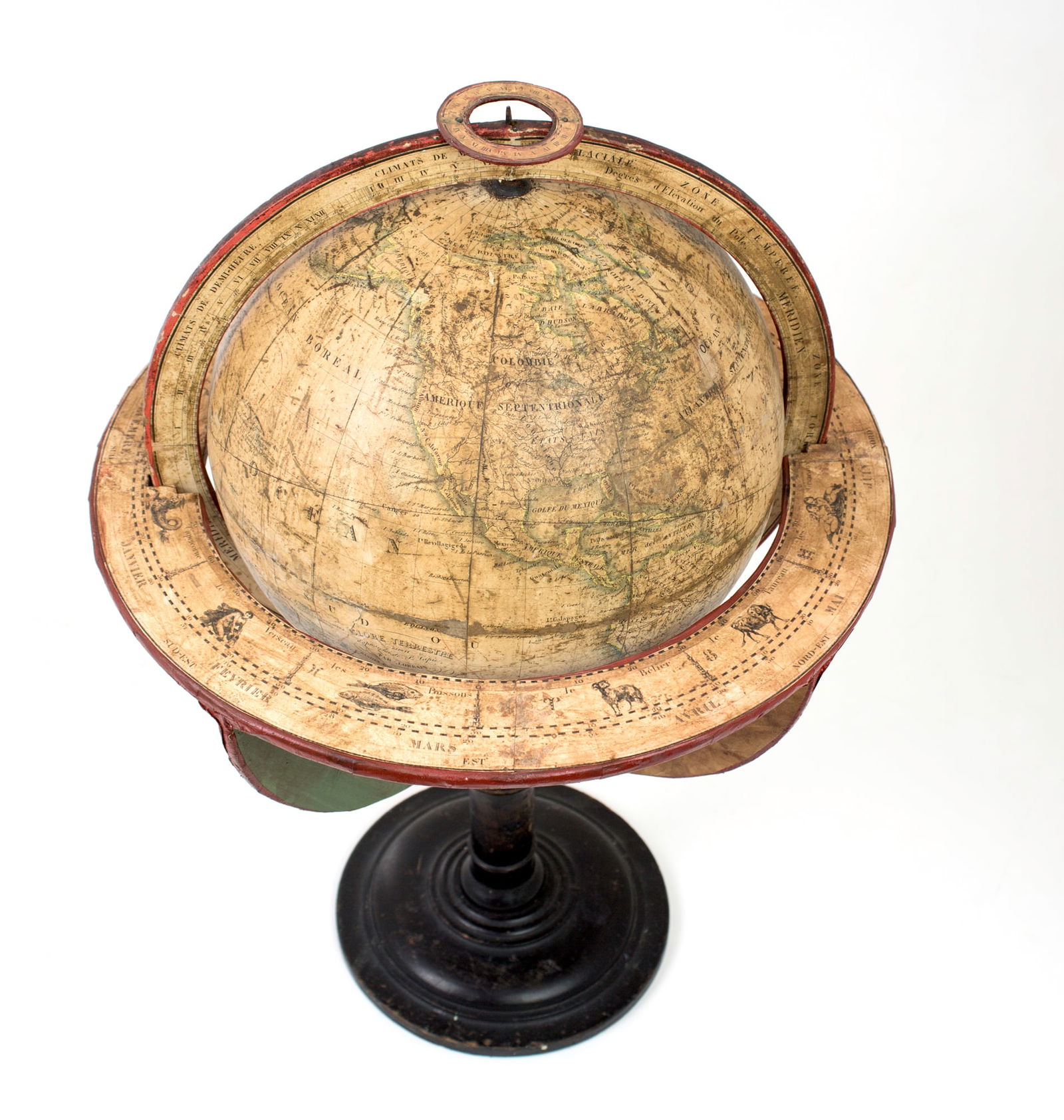 1830 French antique terrestrial globe 10" cooper engraving Lapie geographer - 3