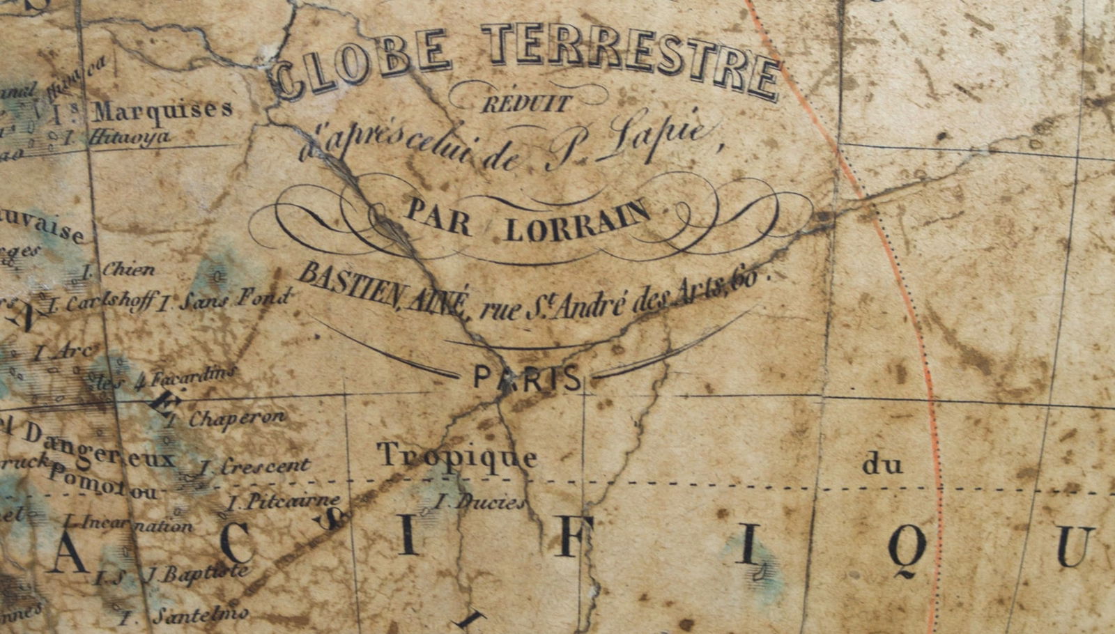 1830 French antique terrestrial globe 10" cooper engraving Lapie geographer - 4