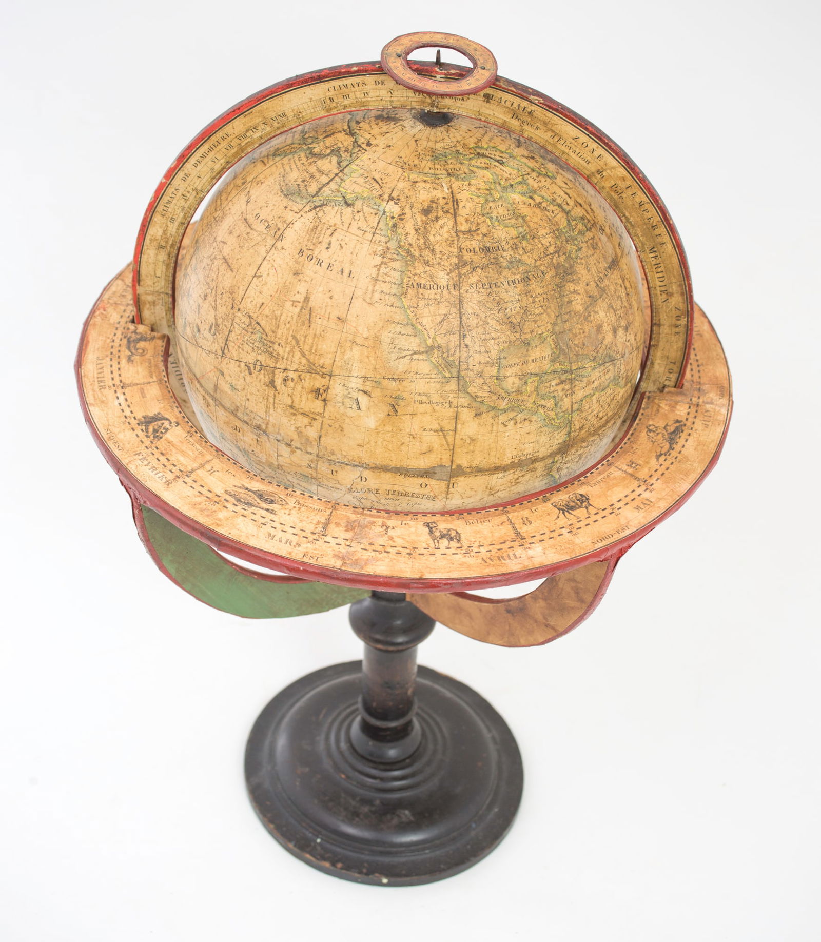1830 French antique terrestrial globe 10" cooper engraving Lapie geographer - 5