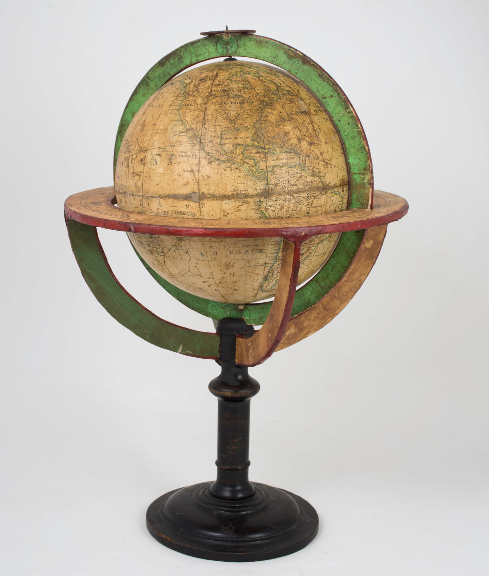 1830 French antique terrestrial globe 10" cooper engraving Lapie geographer - 8