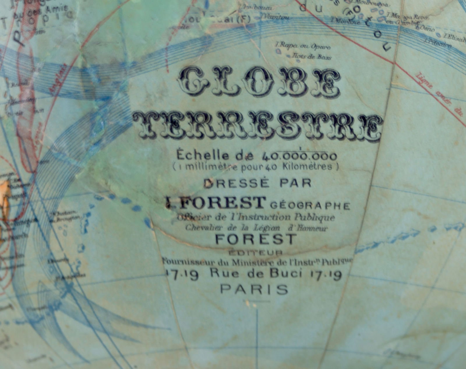 1925 14" ANTIQUE FRENCH TERRESTRIAL GLOBE FOREST table top - 2