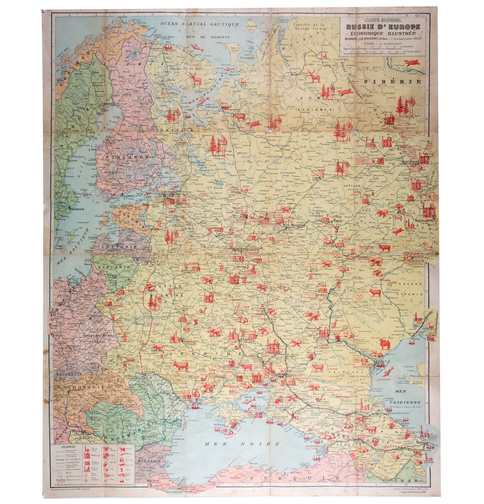 Large French map of the USSR /URSS 1941 school aid Soviet Union - 4