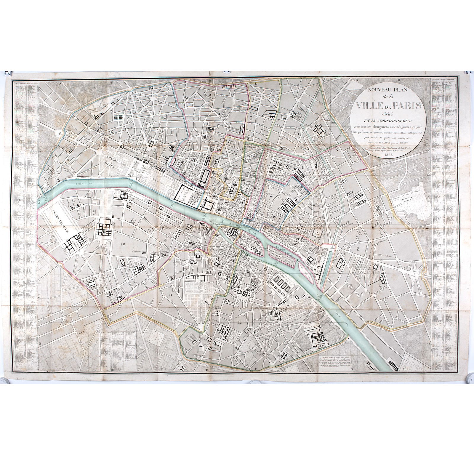 1828 large French map Nouveau plan de la ville de Paris 12 arrondissements: Title: 1828 large French map Nouveau plan de la ville de Paris 12 arrondissements Description: Nouveau plan de la ville de Paris divisé en 12 arrondissements avec tous les changements executes ju