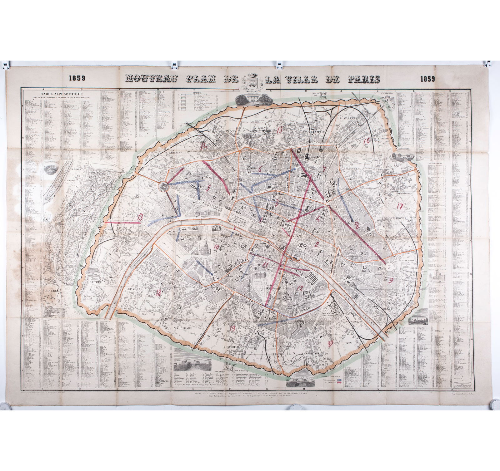 1859 LARGE FRENCH ANTIQUE MAP OF PARIS Felix Delamarche - 2