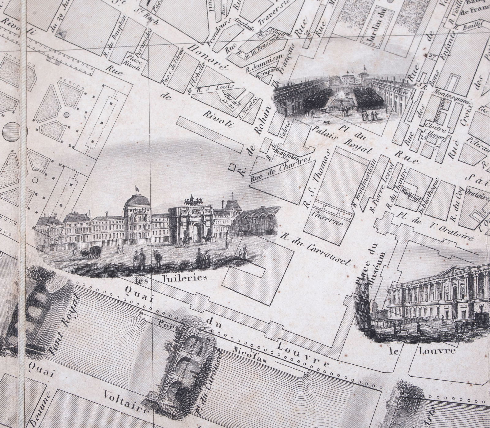 1840 LARGE FRENCH ANTIQUE MAP OF PARIS Fatout Vuillemin on linen backi - 4