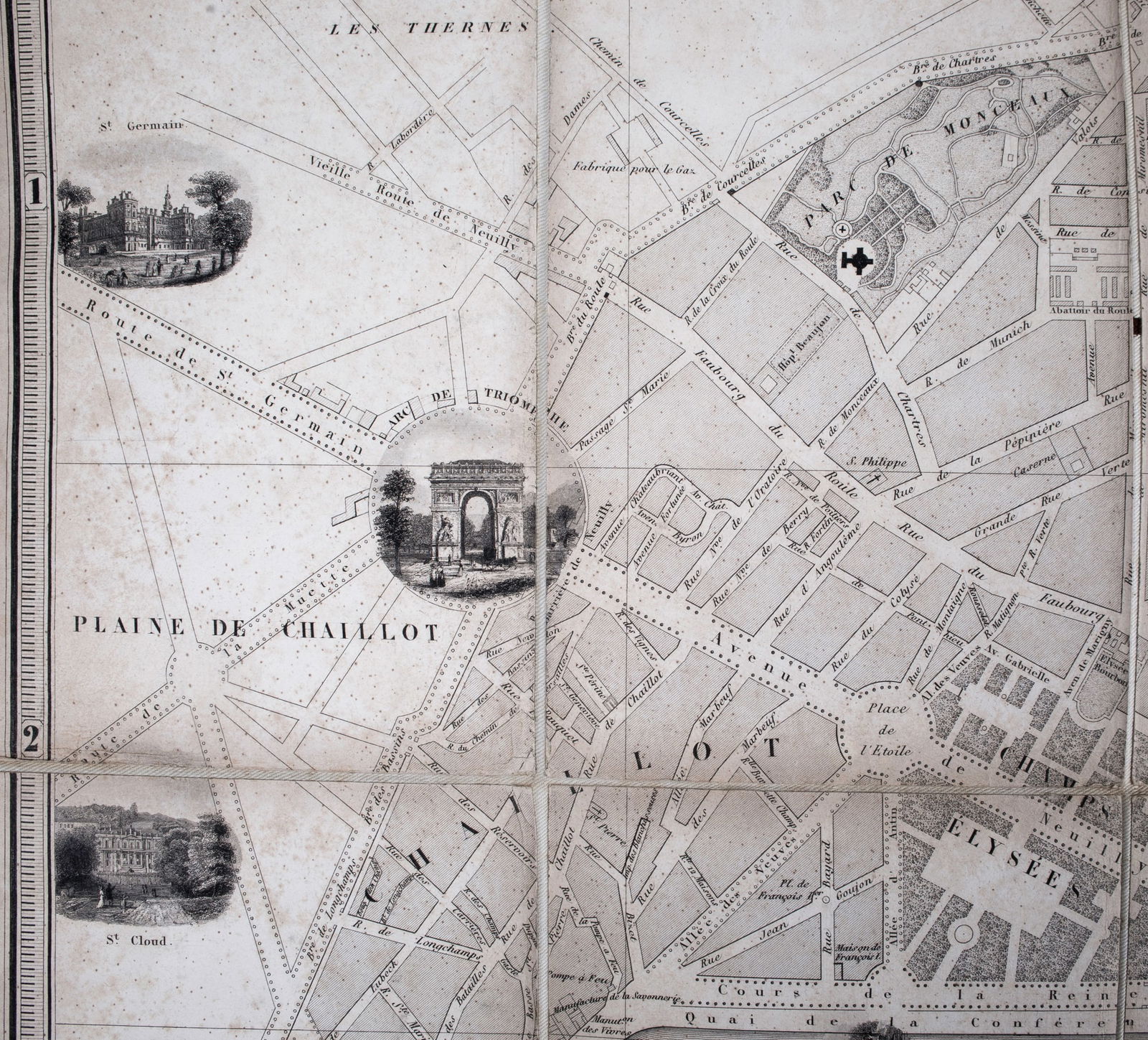 1840 LARGE FRENCH ANTIQUE MAP OF PARIS Fatout Vuillemin on linen backi - 5