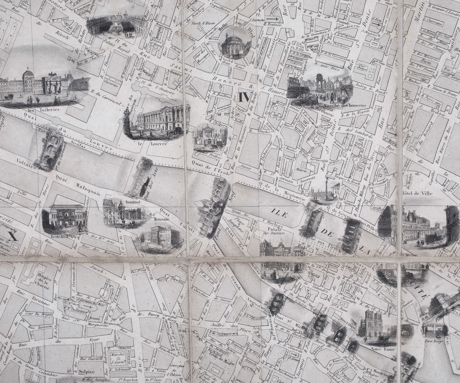 1840 LARGE FRENCH ANTIQUE MAP OF PARIS Fatout Vuillemin on linen backi - 6