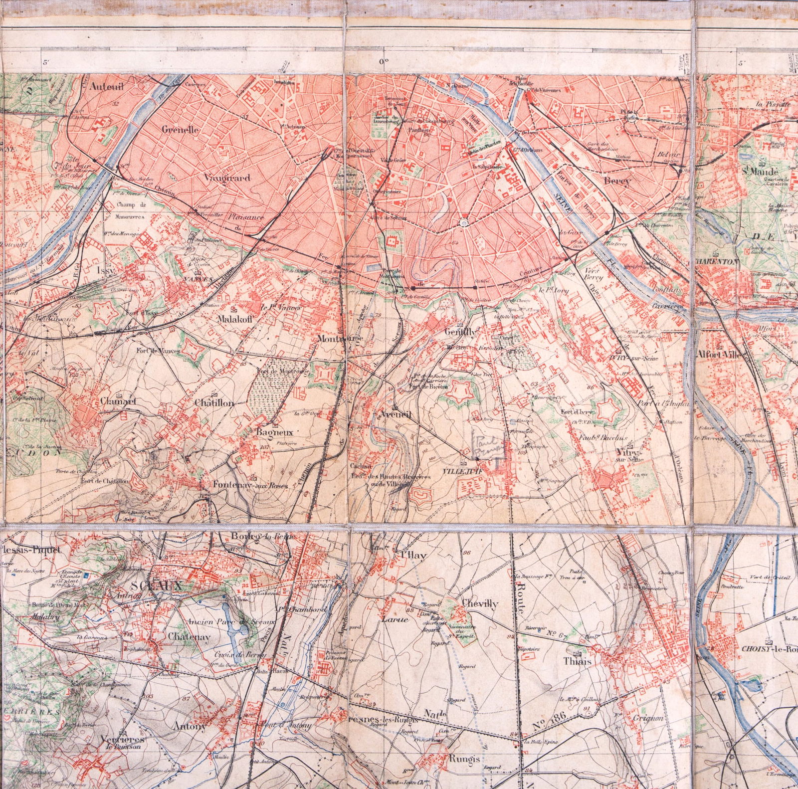 French map Andriveau Goujon Barere Environ de Paris South 1905 on linen - 3