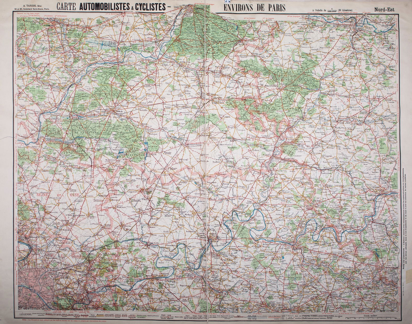 Environs de Paris Bike and car Taride north east 50 miles 1/10000: Title: Environs de Paris Bike and car Taride north east 50 miles 1/10000 Description: Taride North east road map of Paris and its surrounding within 50 miles ( 80kilometres ) at 1/100 000 scale from t