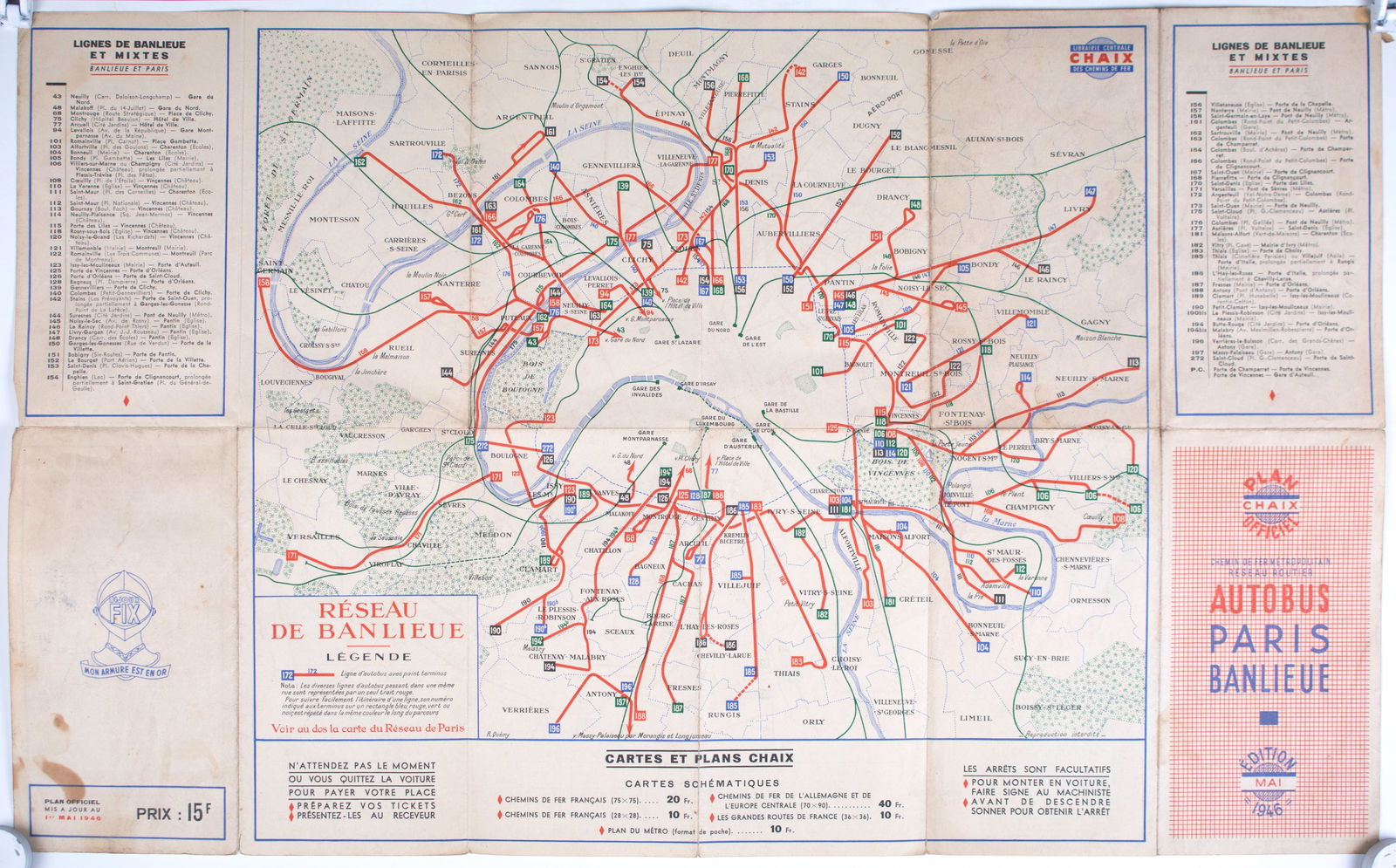 Paris subway map with numbered lines 1946 Chaix editeur prospectus guide - 2