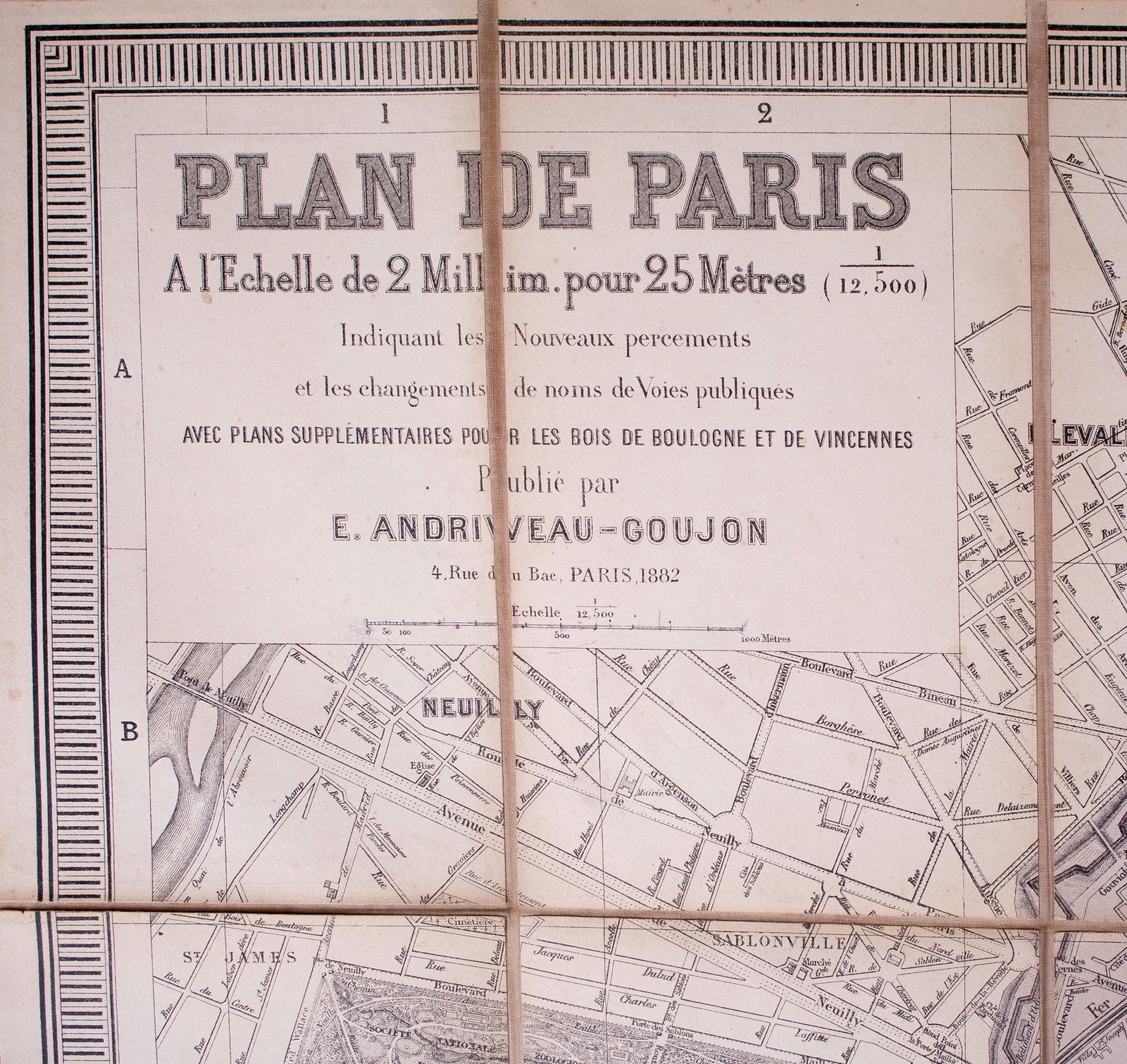 1882 Andriveau Goujon Folding Wall Map of Paris, France - 3